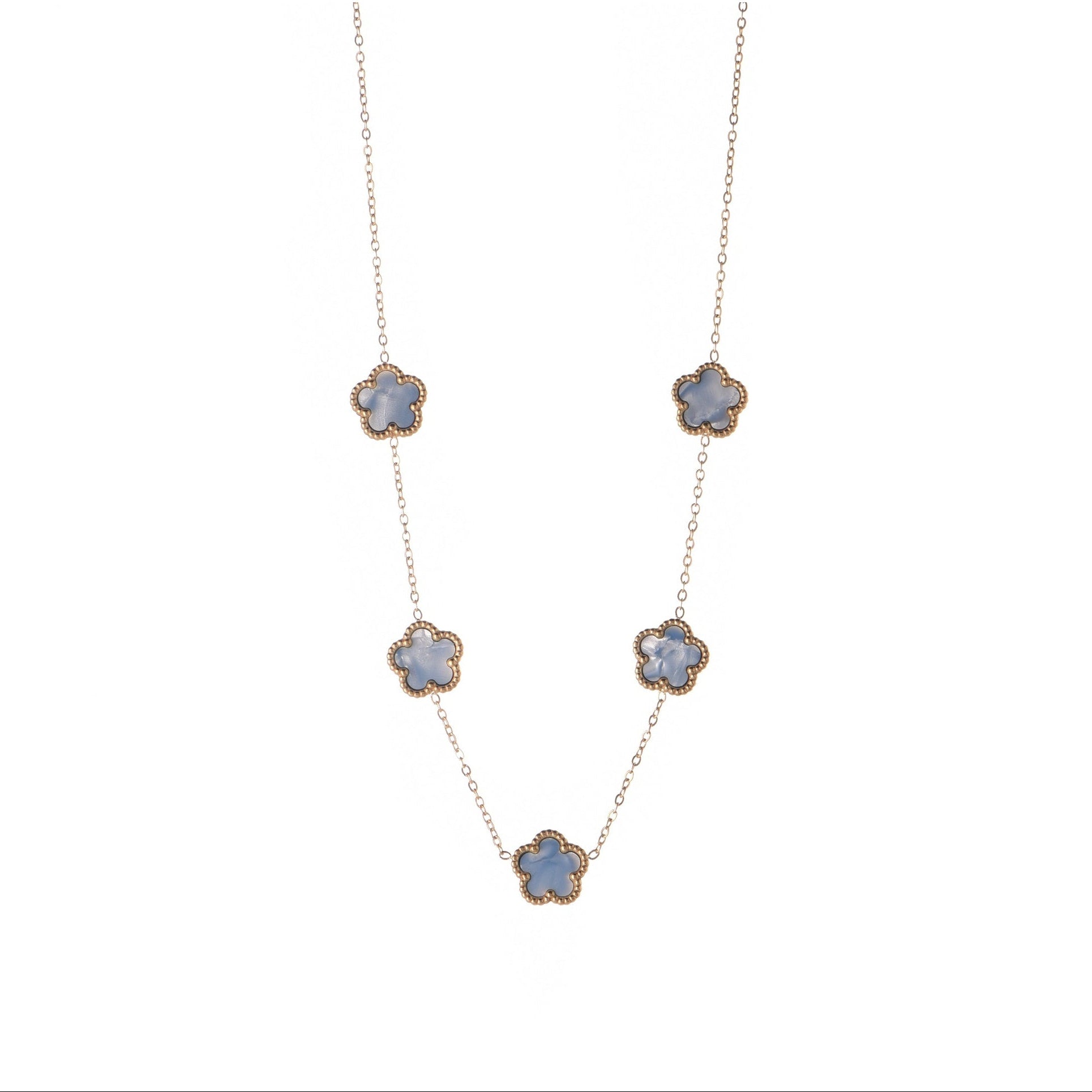 Collana dorato - Collana Quadrifoglio Pearly Blue Gold