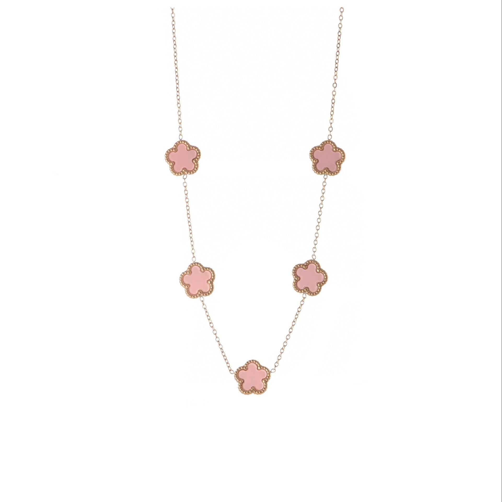 Collana dorato con smalto - Collana Quadrifoglio Pink Gold