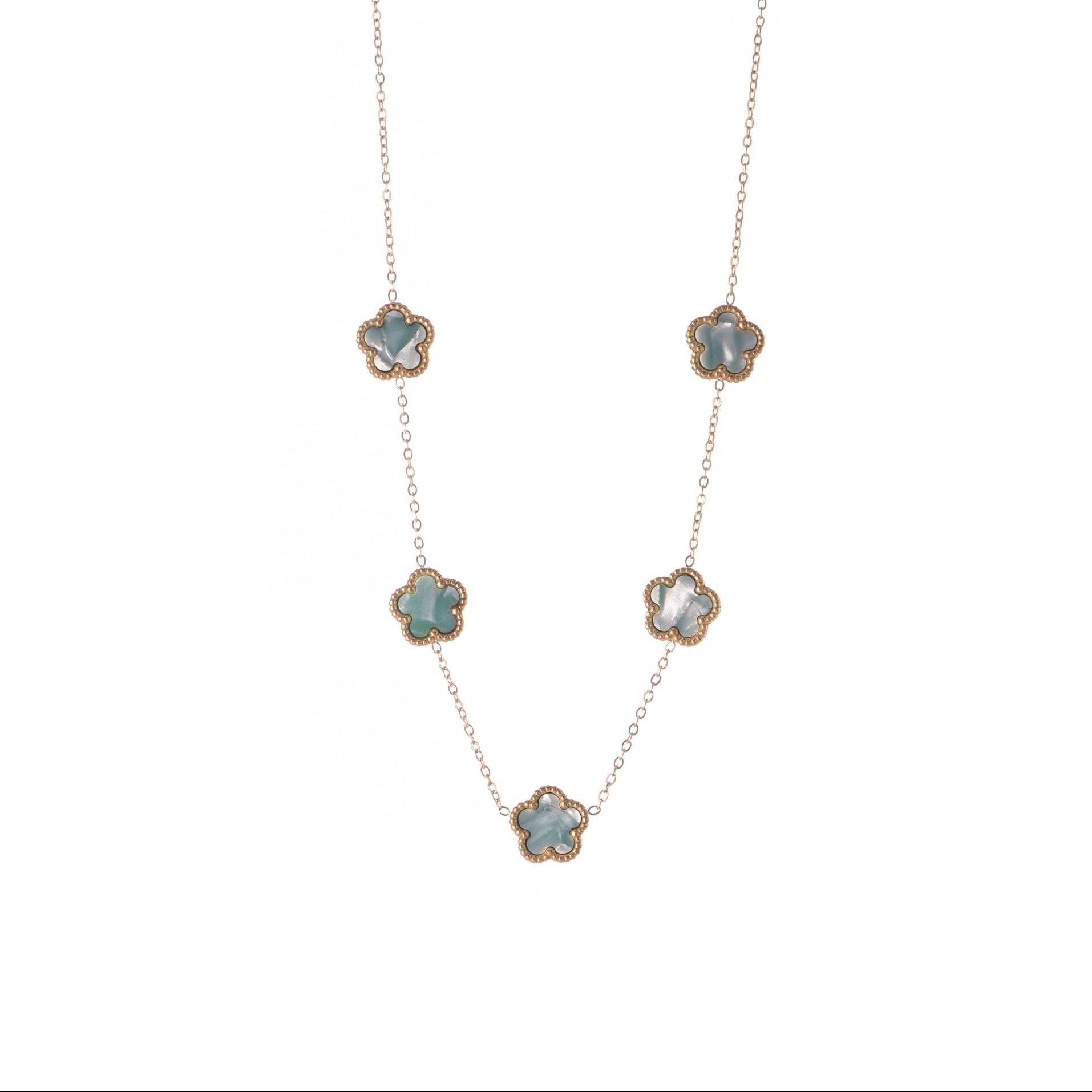 Collana dorato - Collana Quadrifoglio Pearly Water Green