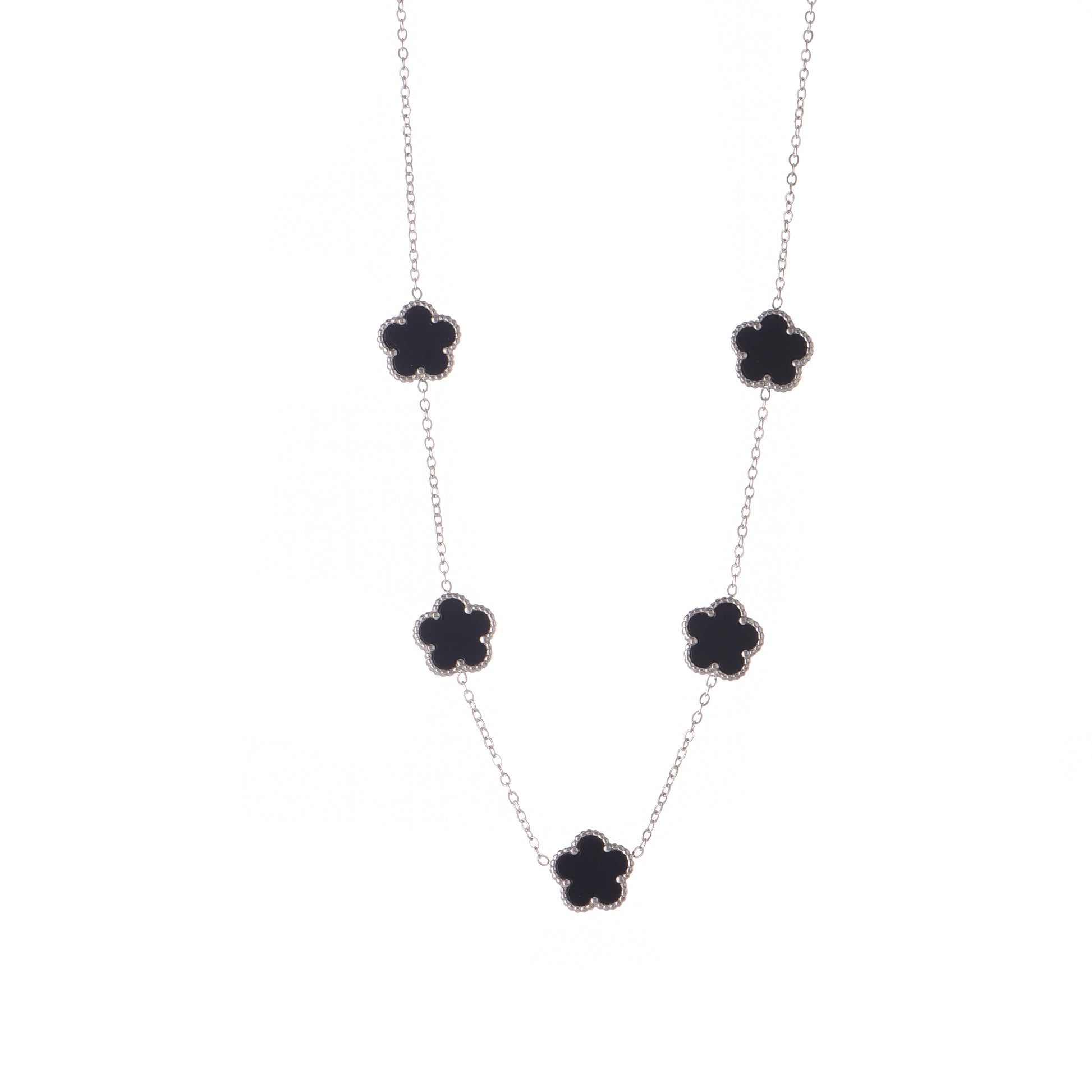 Collana - Collana Quadrifoglio Silver Black