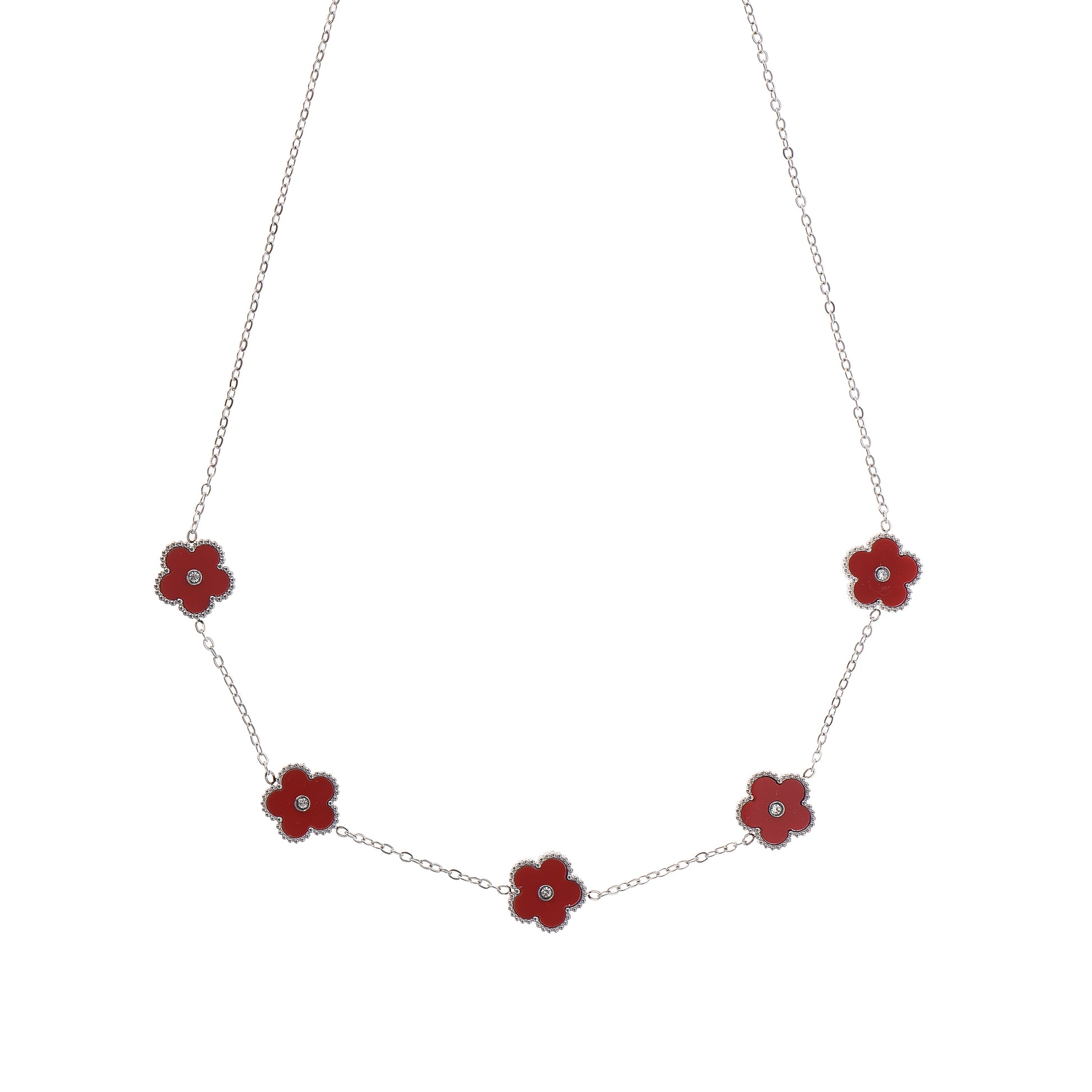 Collana - Collana Silver Quadrifoglio Red