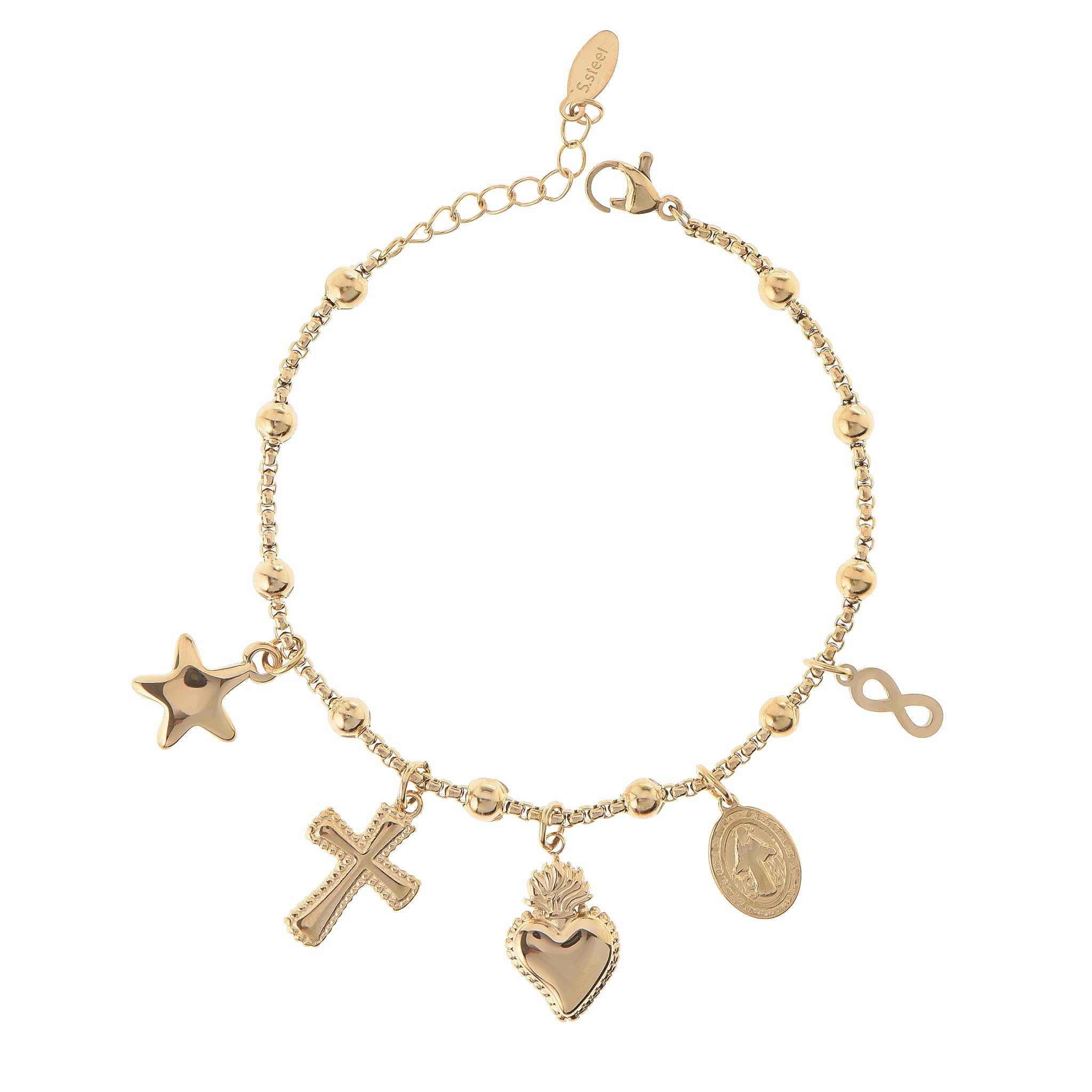 Bracciale con cuore con croce dorato - Bracciale Icon of Faith Gold