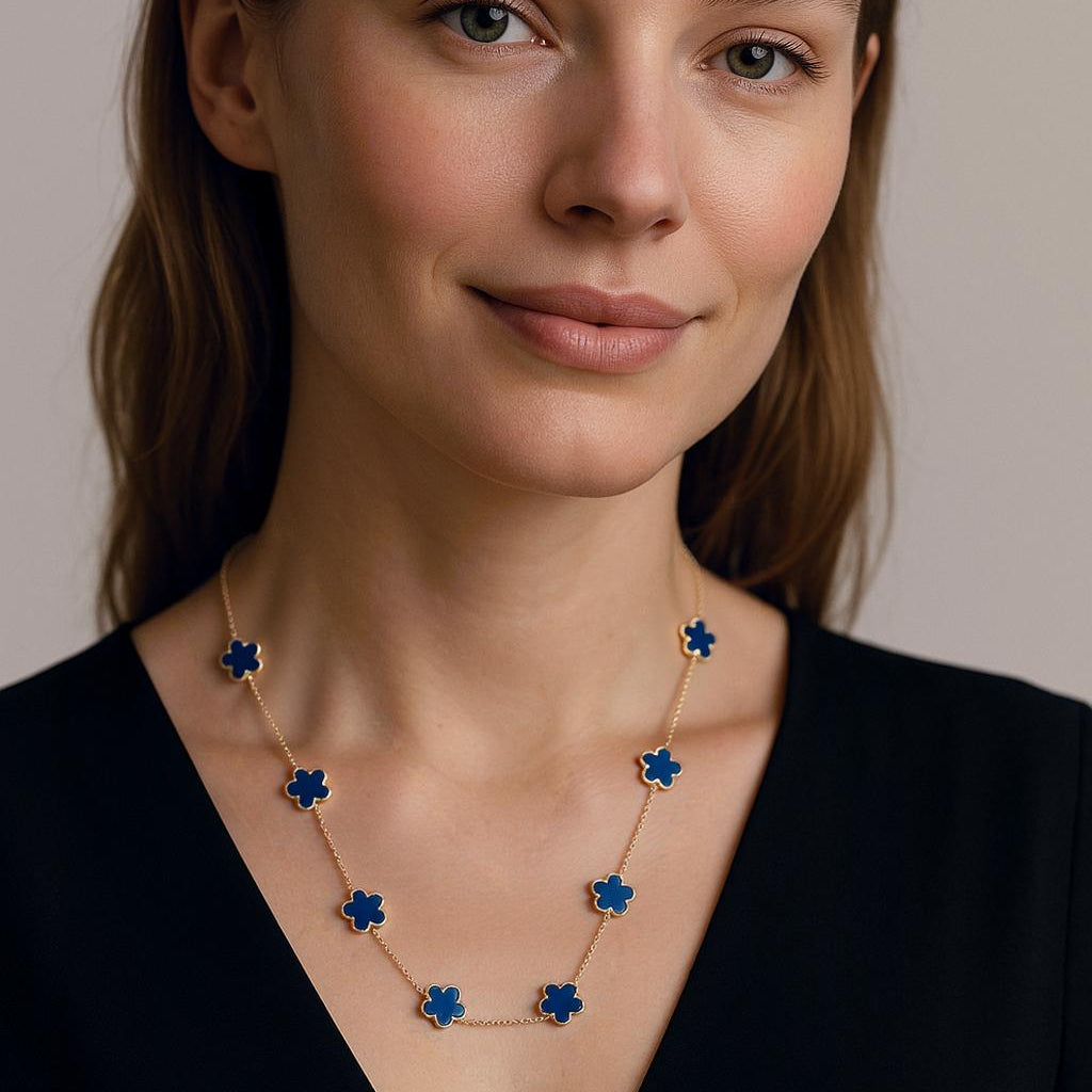 Collana dorato - Collana Gold Quadrifoglio Blu Navi