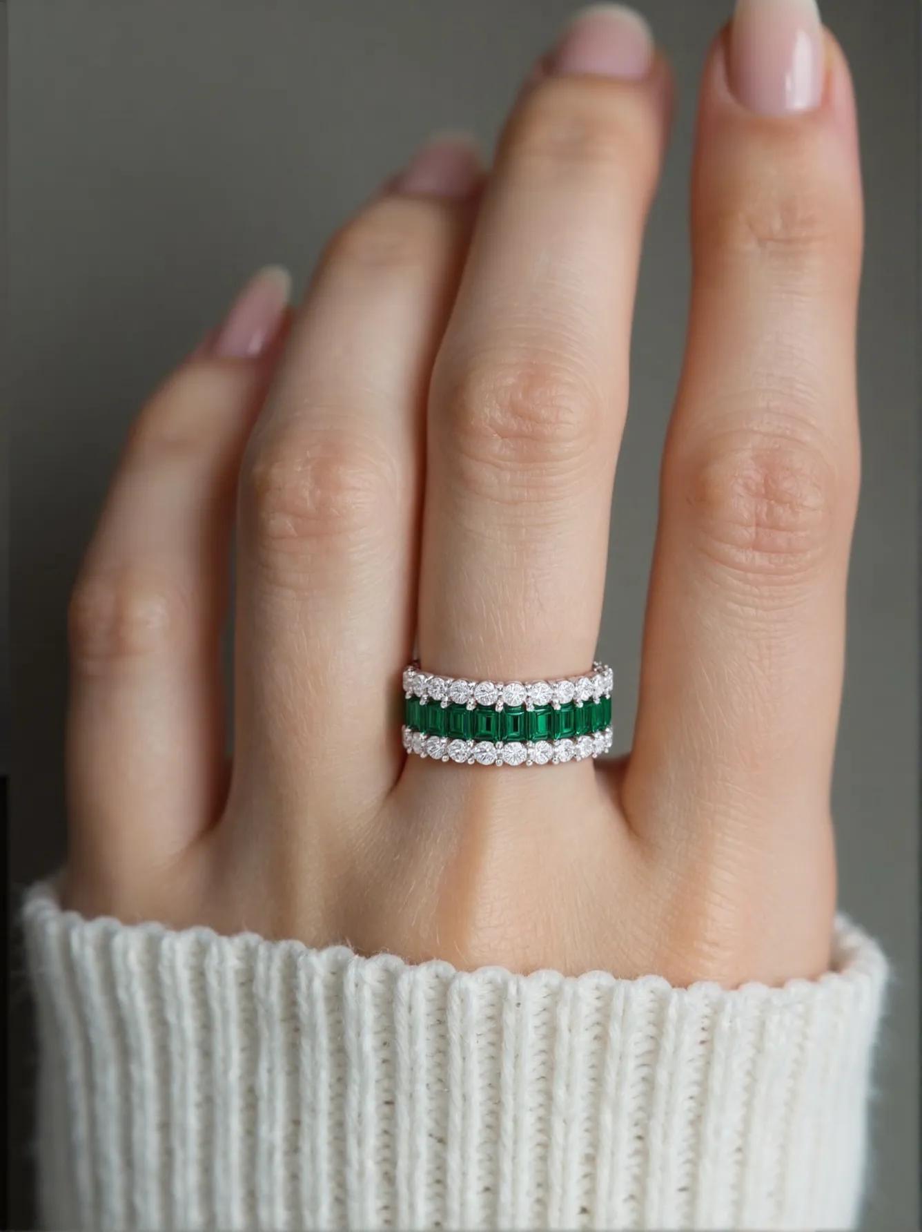 Anello in argento 925 con zirconi - Anello Triple Emerald-Band