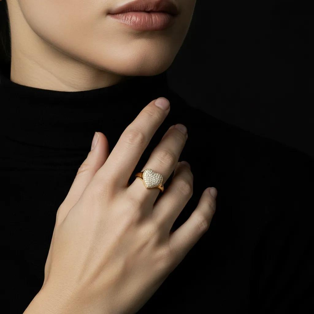 Anello con cuore in argento 925 con zirconi - Anello Gold Radiant Love