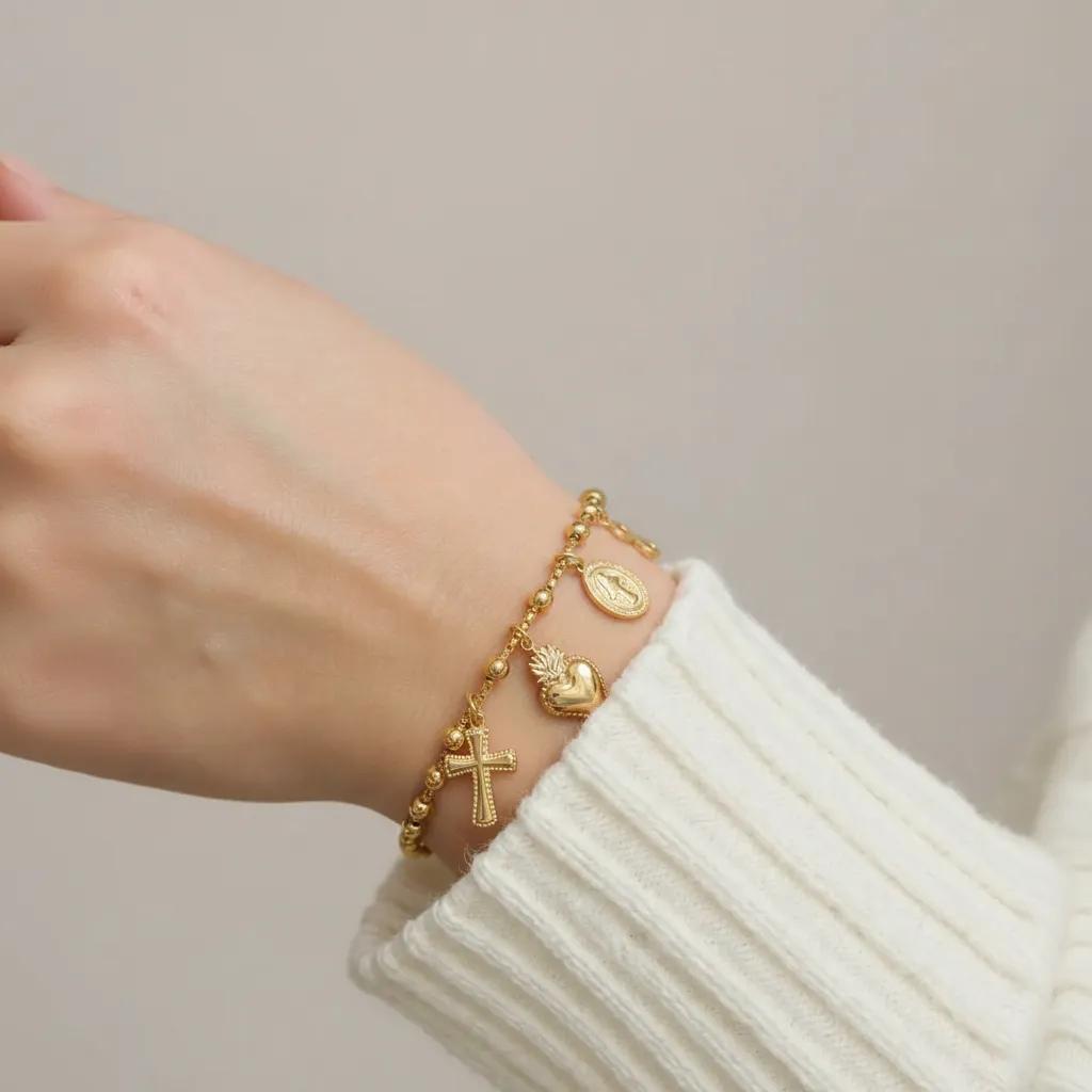 Bracciale con cuore con croce dorato - Bracciale Icon of Faith Gold