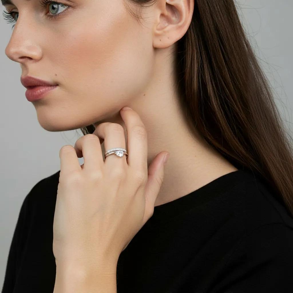 Anello con zirconi - Anello Double Drop