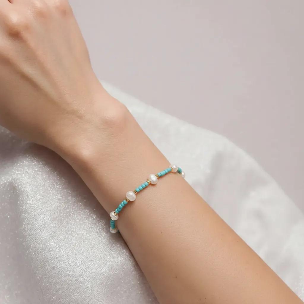 Bracciale dorato - Bracciale Sea Pearl Turquoise