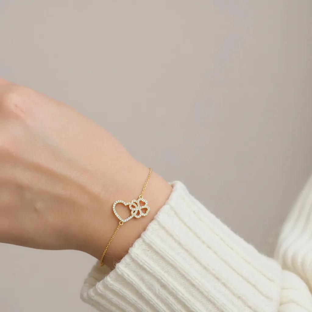 Bracciale con cuore con charm in argento 925 - Bracciale Argento 925 Lucky Love