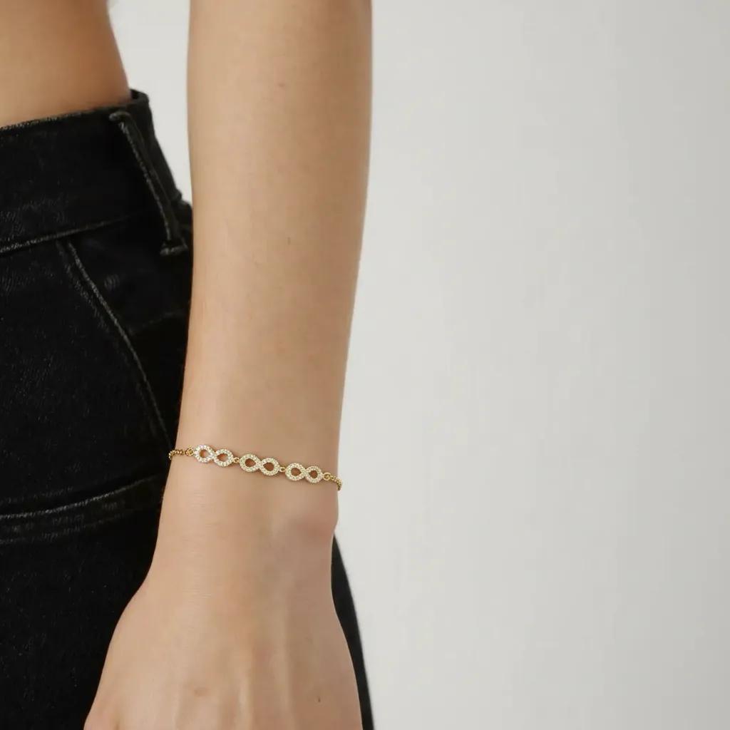 Bracciale con cuore in argento 925 con zirconi - Bracciale Argento 925 Triple Infinity