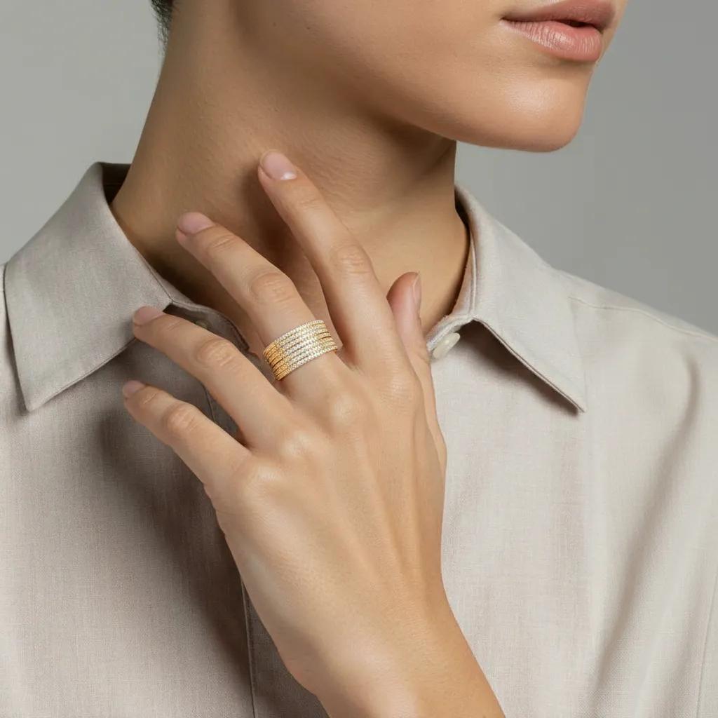 Anello in argento 925 - Anello Gold Crystal Waterfall