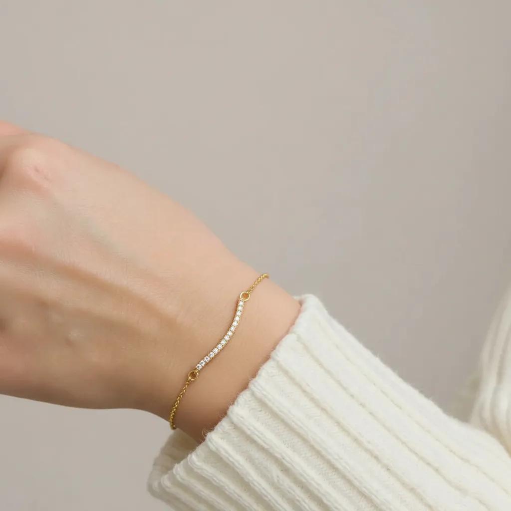 Bracciale con cuore in argento 925 con zirconi - Bracciale Argento 925 Linear Band