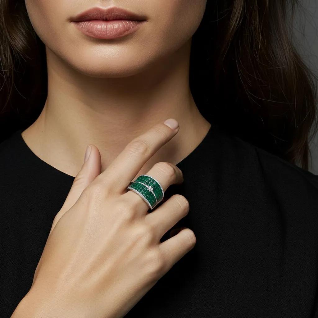 Anello in argento 925 con zirconi - Anello Emerald Band