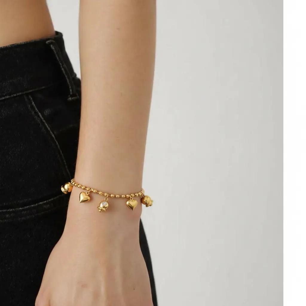 Bracciale con cuore con charm dorato - Bracciale Minimal Charm