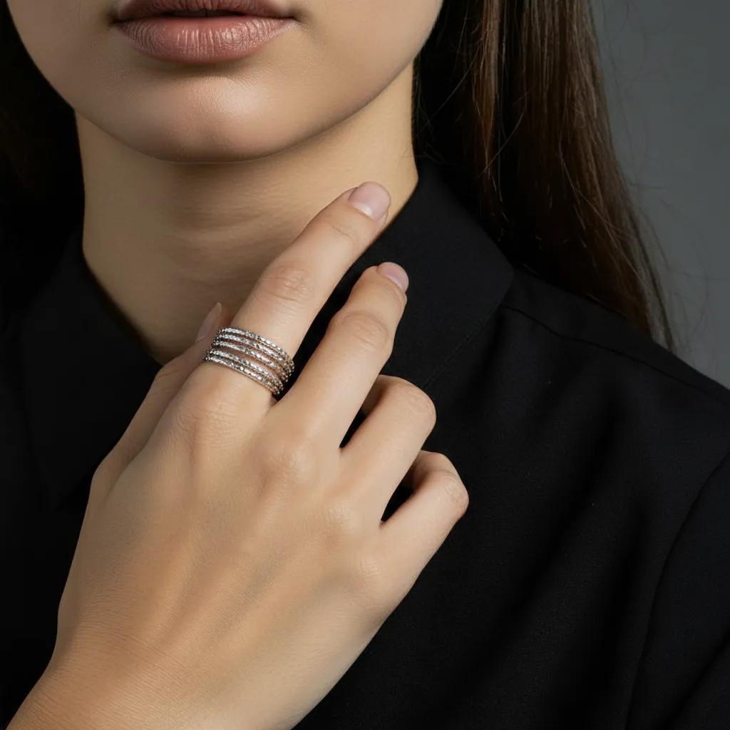 Anello - Anello Multi-Fascia - Argento - Foto2