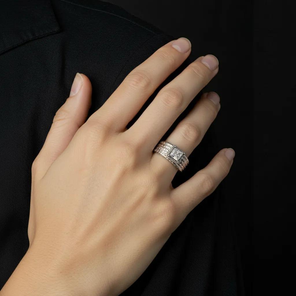 Anello con zirconi - Anello Silver Band Zircon - FOTO 2