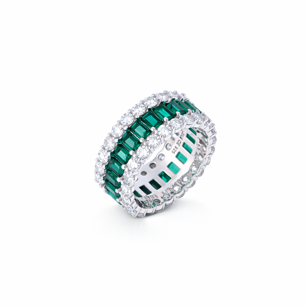 Anello in argento 925 con zirconi - Anello Triple Emerald-Band