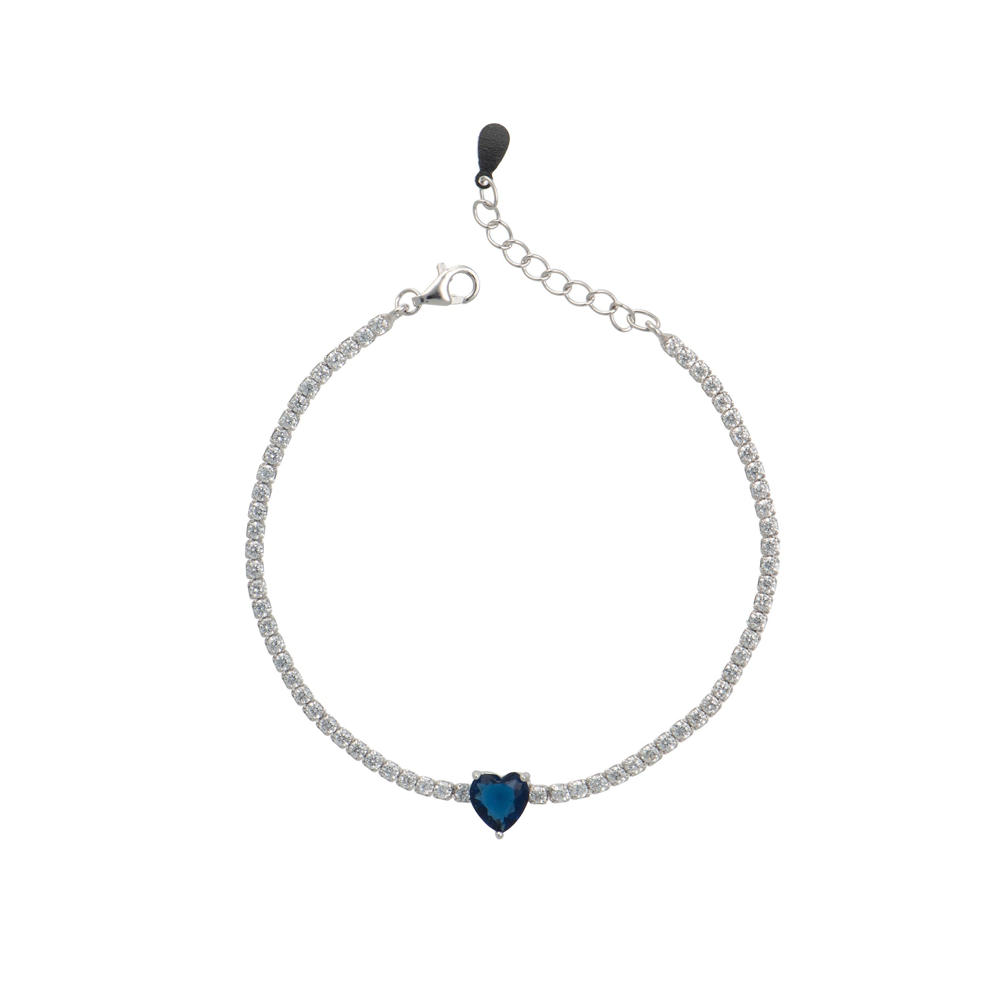 Bracciale con cuore - Bracciale Tennis Silver Heart Sapphire