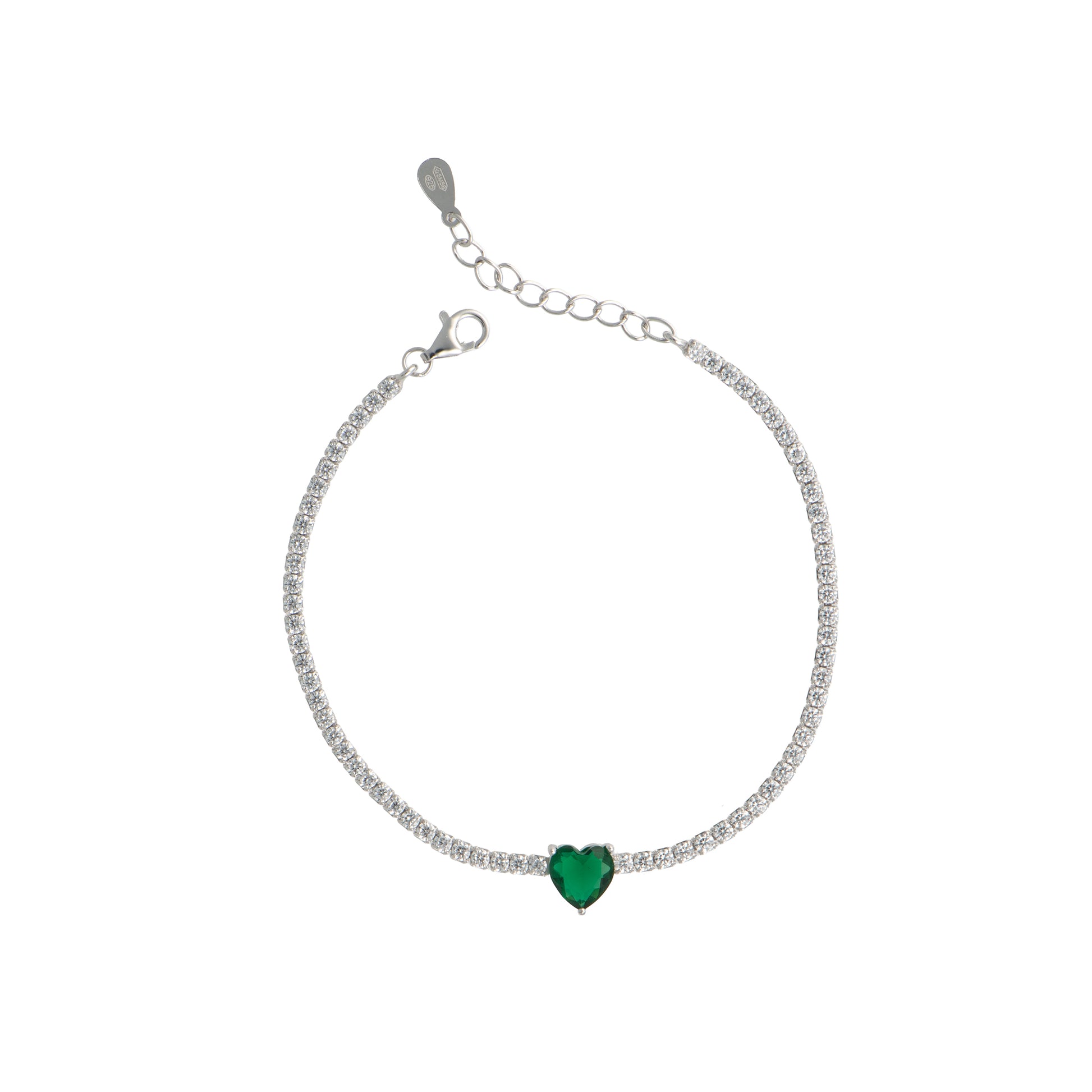 Bracciale con cuore in argento 925 - Bracciale Tennis Silver Heart Emerald