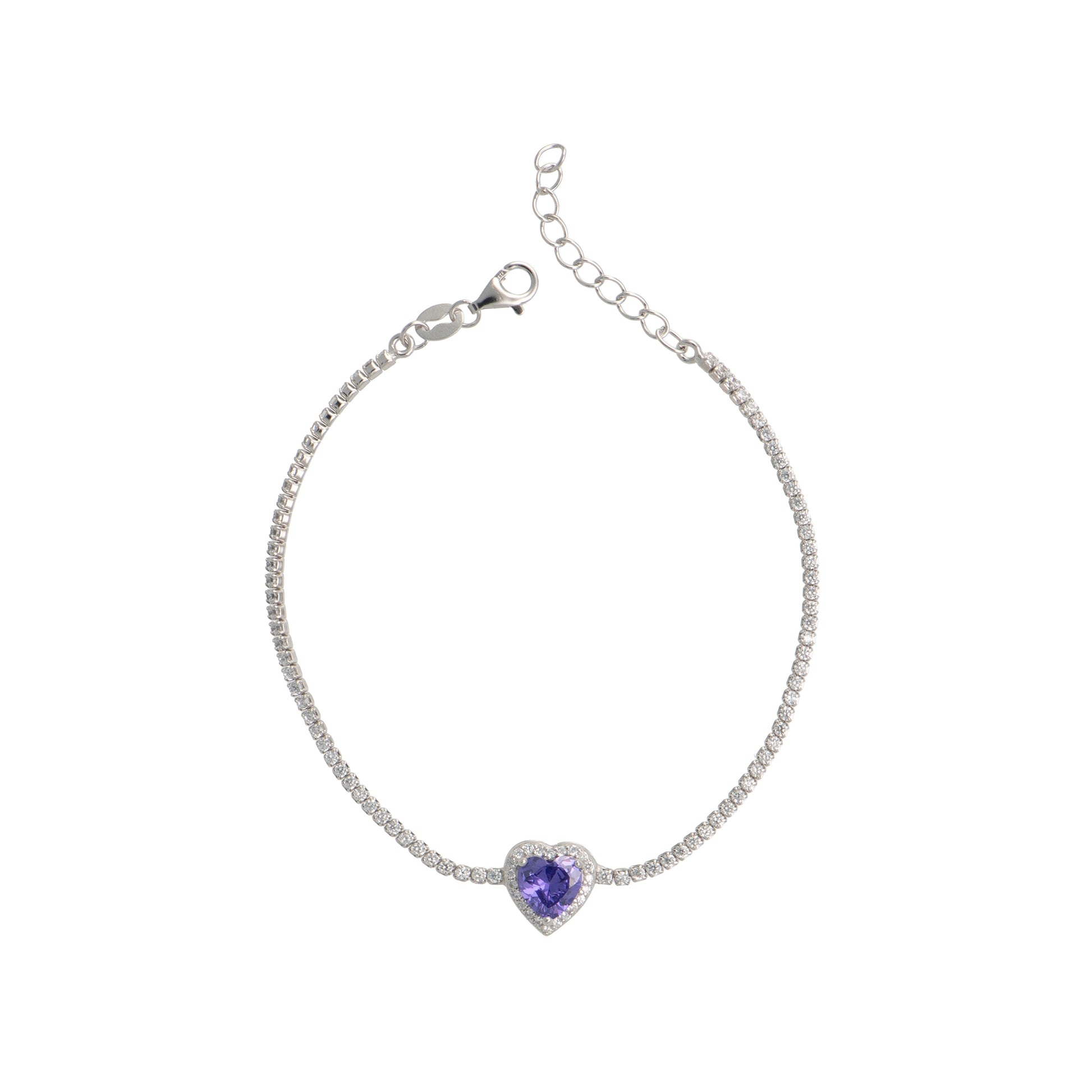 Bracciale con cuore in argento 925 - Bracciale Tennis Silver Heart Violet