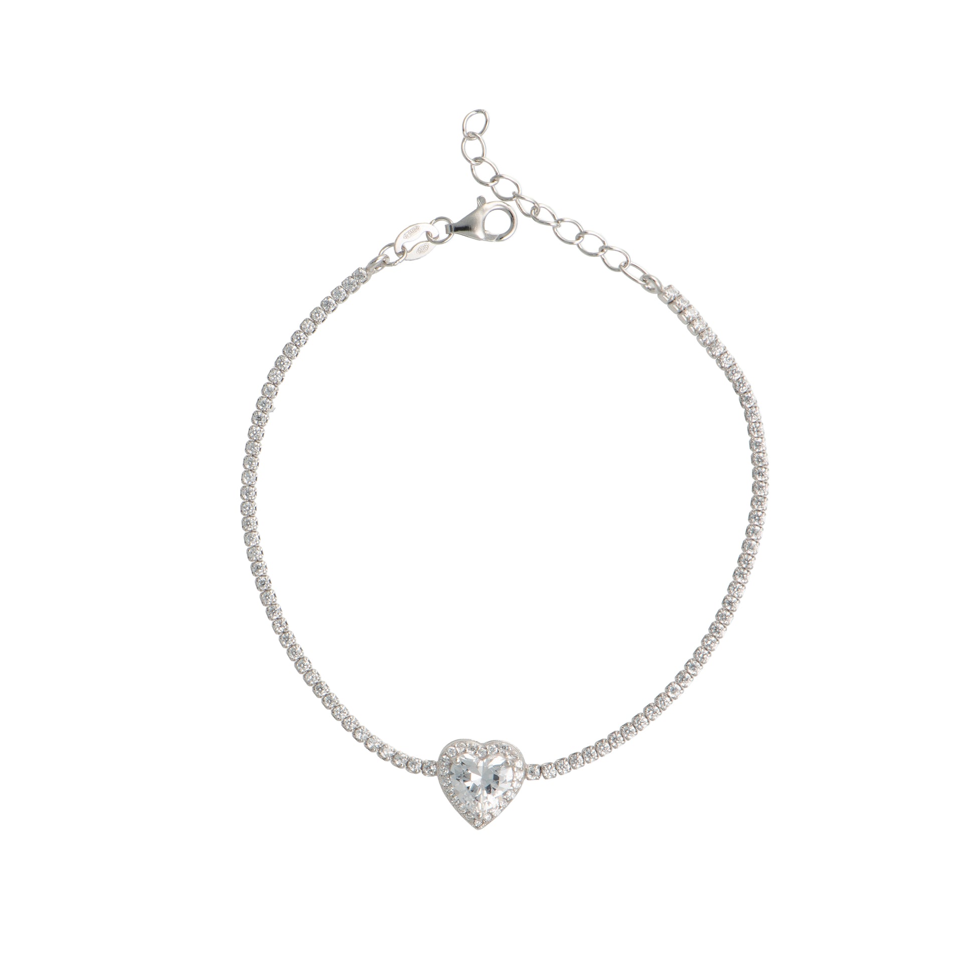 Bracciale con cuore in argento 925 - Bracciale Tennis Silver Heart Clear