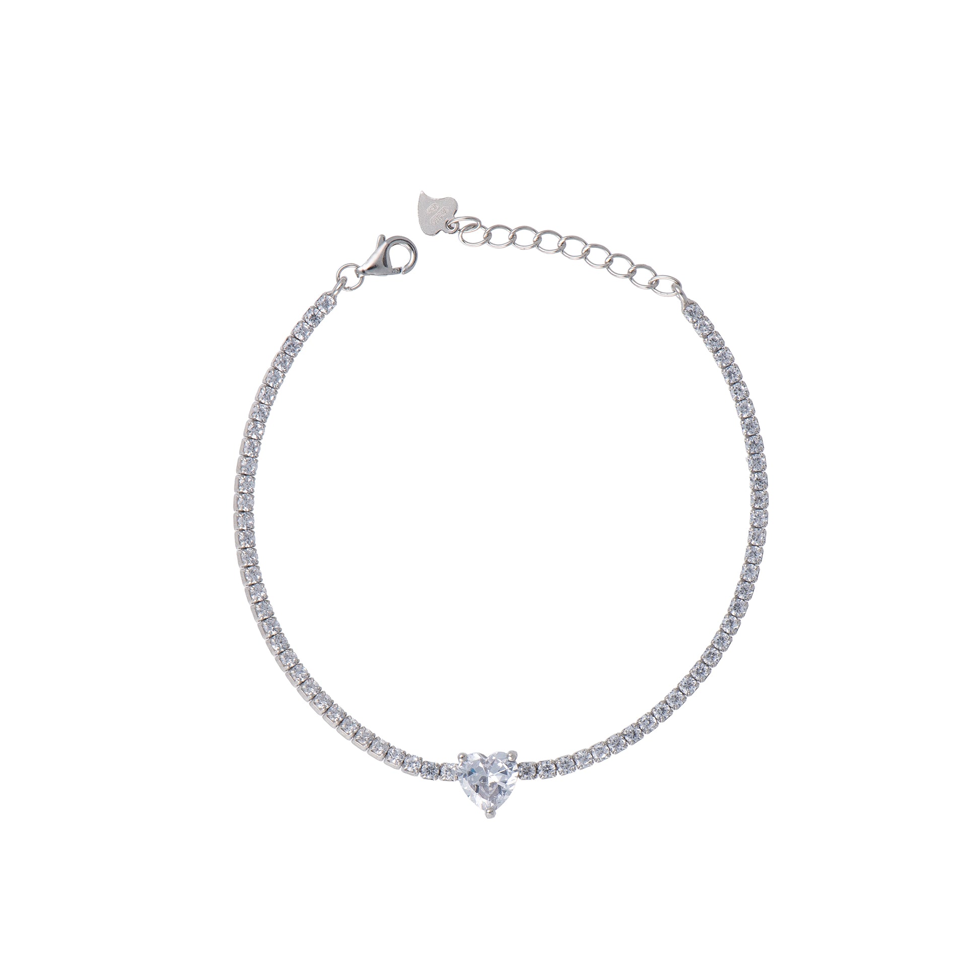 Bracciale con cuore in argento 925 - Bracciale Tennis Heart Clear