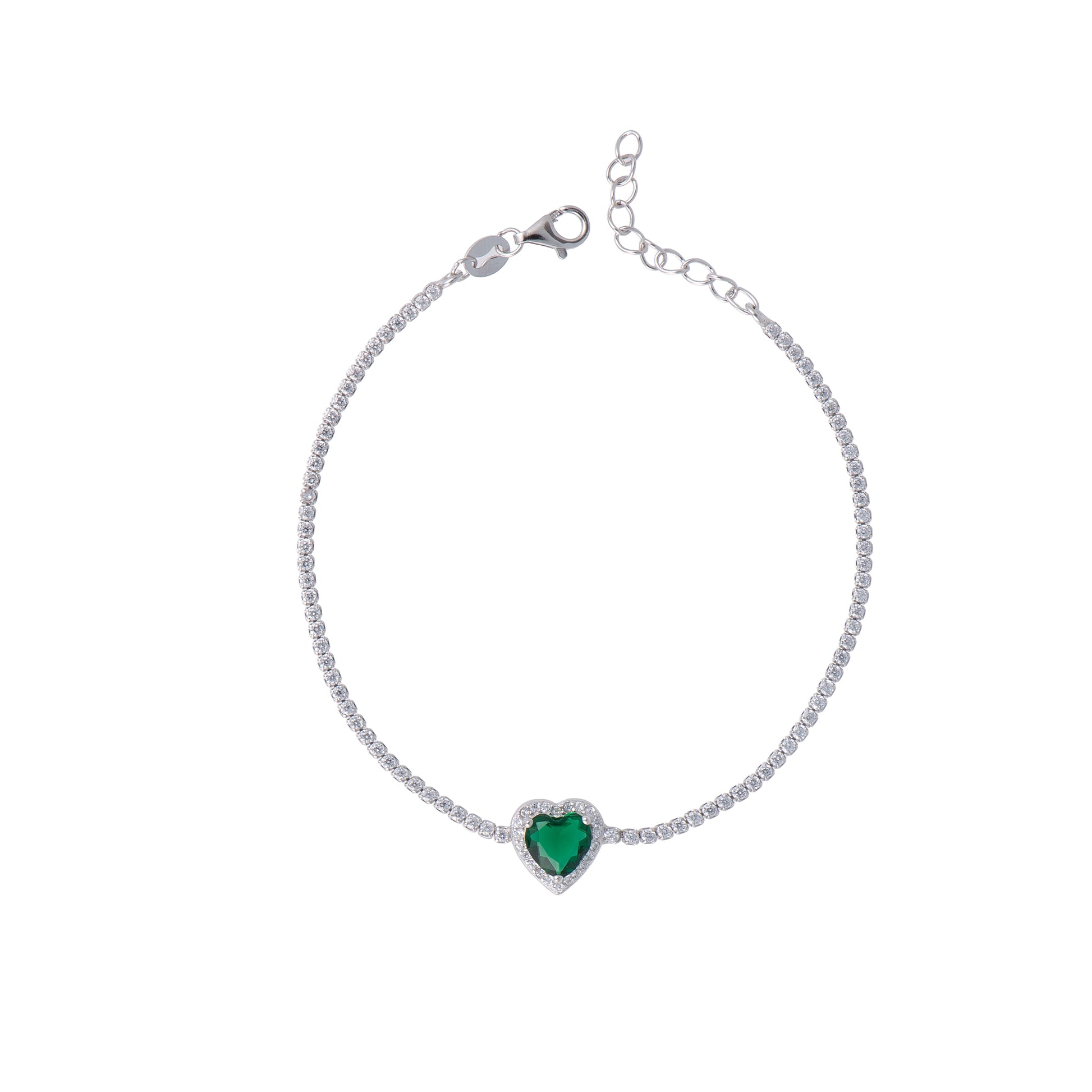 Bracciale con cuore in argento 925 - Bracciale Tennis Heart Emerald