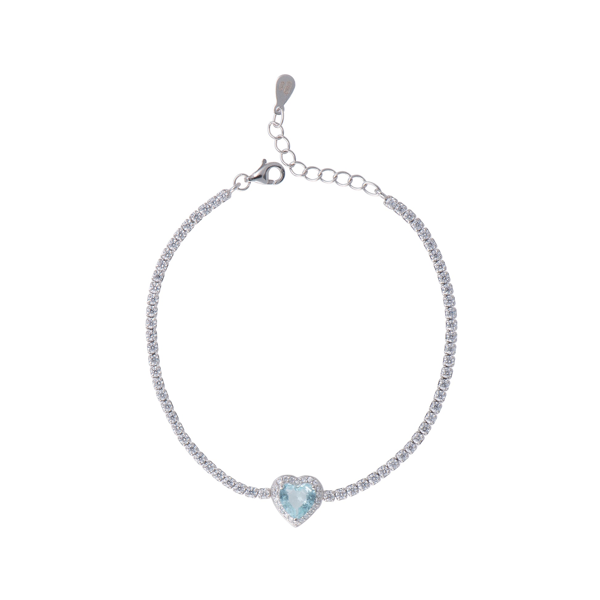 Bracciale con cuore in argento 925 - Bracciale Tennis Heart Acquamarina