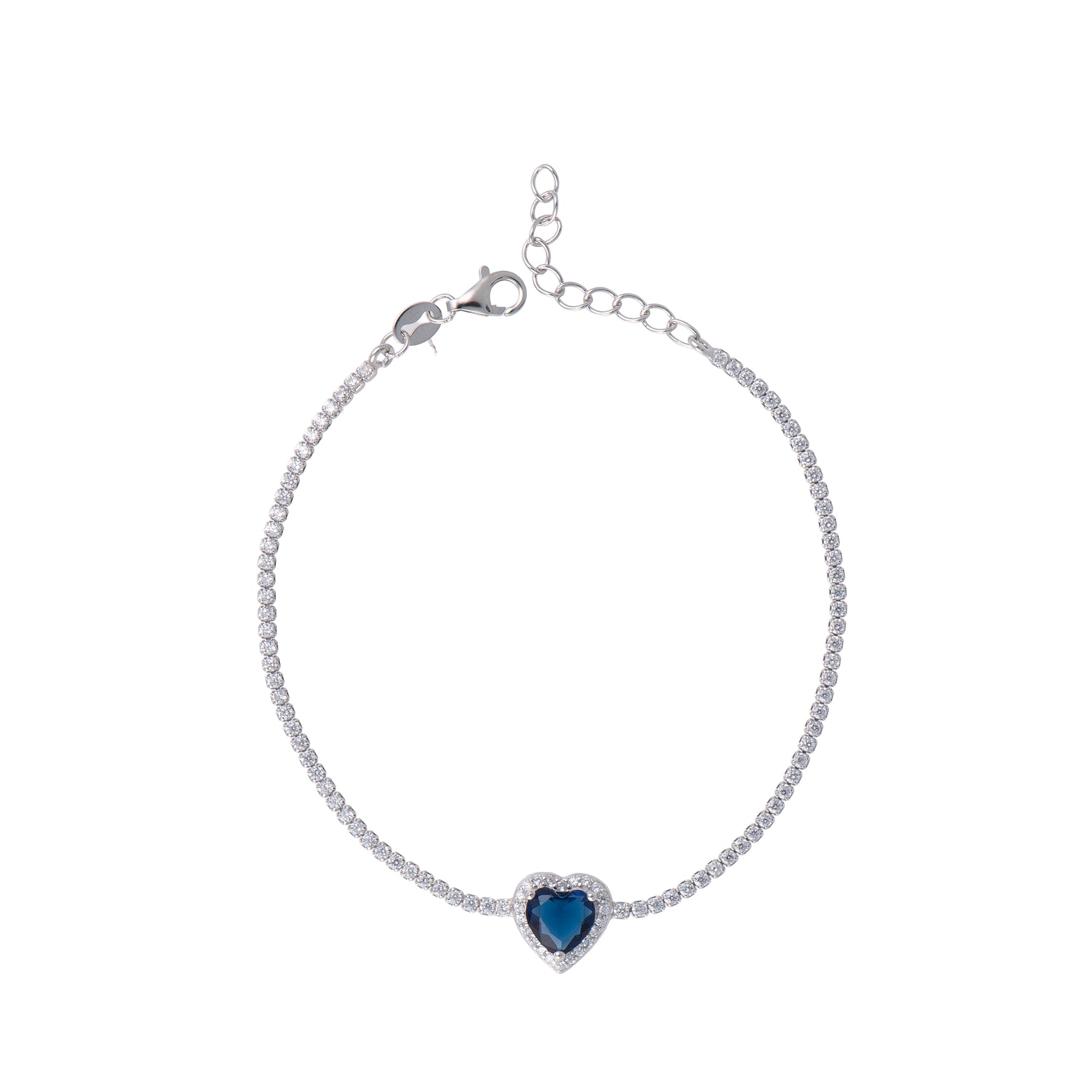 Bracciale con cuore in argento 925 - Bracciale Tennis Heart Sapphire