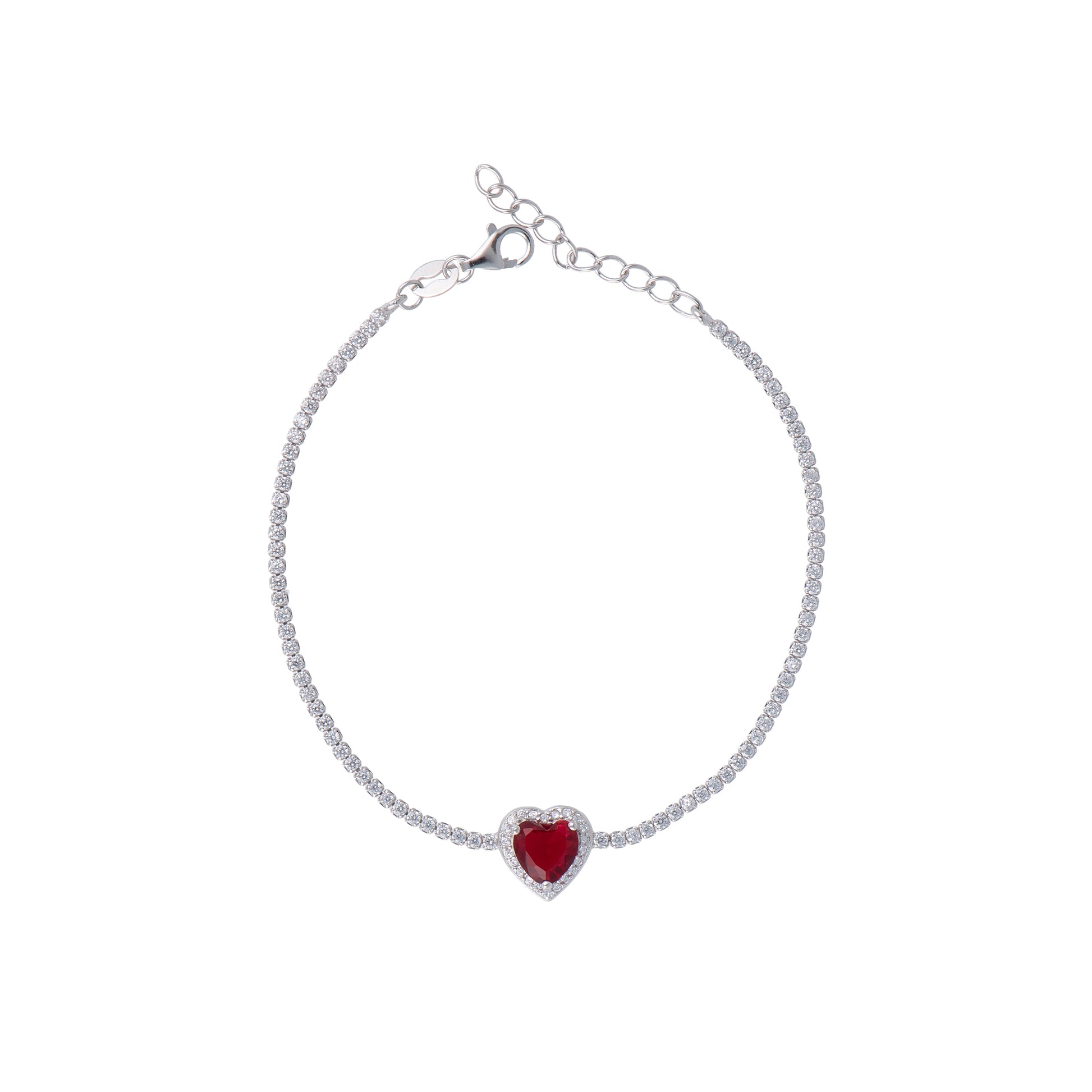 Bracciale con cuore in argento 925 - Bracciale Tennis Heart Ruby Red