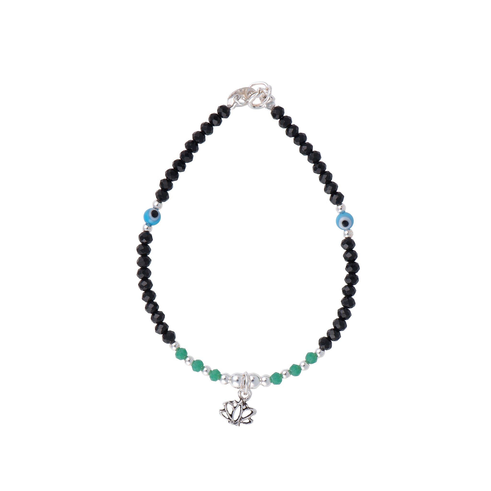 Bracciale con cuore con charm in argento 925 - Bracciale Silver Pearls Black e Azure