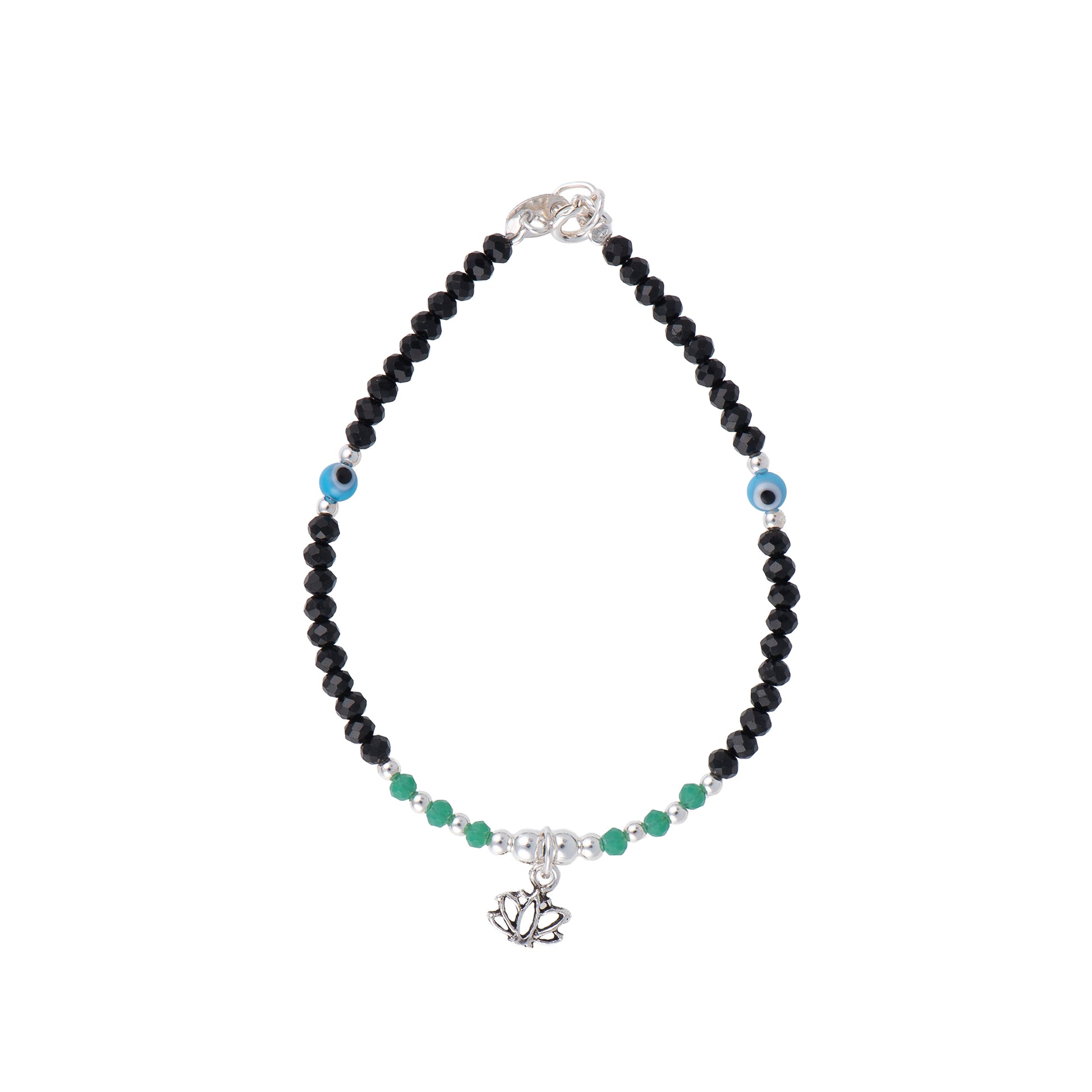 Bracciale con cuore con charm in argento 925 - Bracciale Silver Pearls Black e Azure