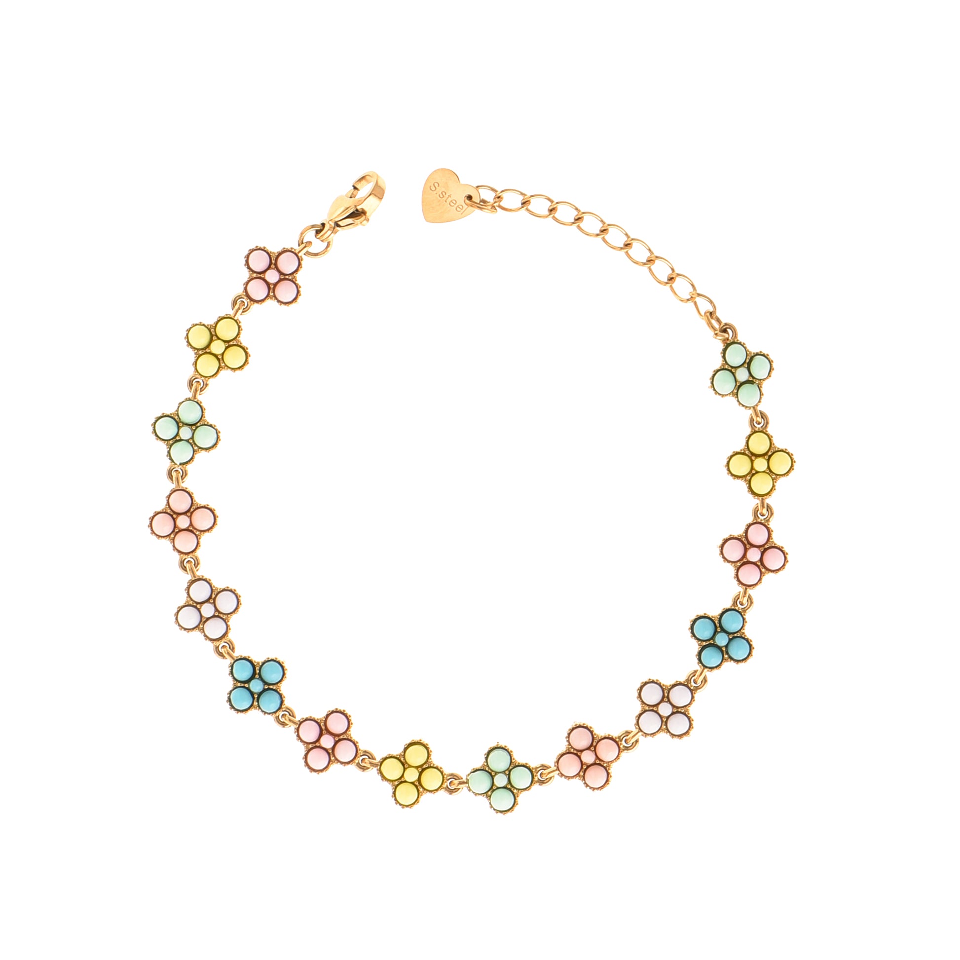 Bracciale con charm - Bracciale Rainbow Clover Chain