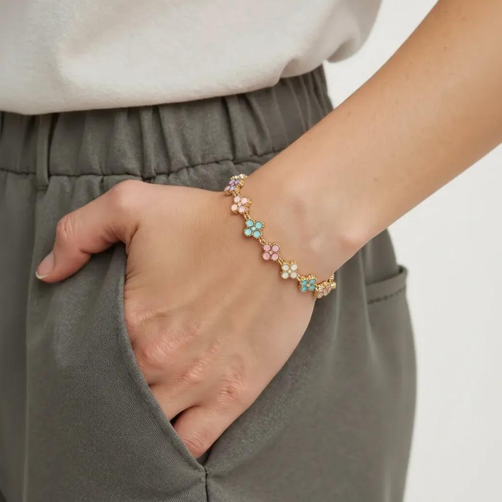 Bracciale con charm - Bracciale Rainbow Clover Chain - FOTO 2