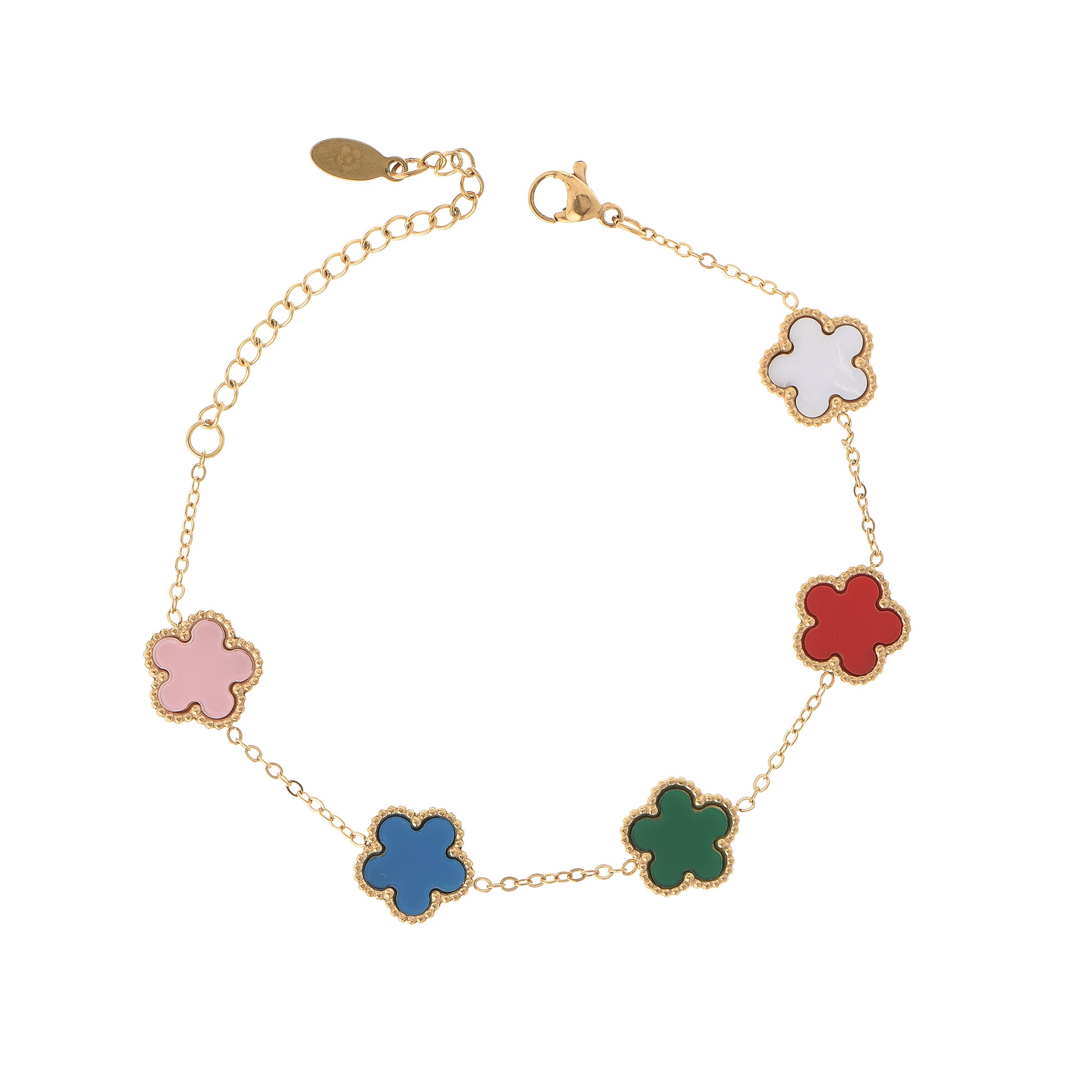 Bracciale con charm dorato - Bracciale Quadrifoglio Multicolor Gold
