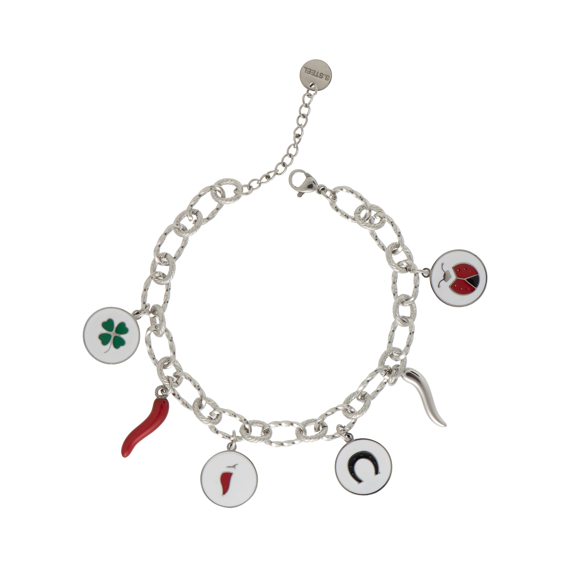 Bracciale con charm in acciaio inossidabile - Bracciale Scaramanzia Circle – Lucky Charms
