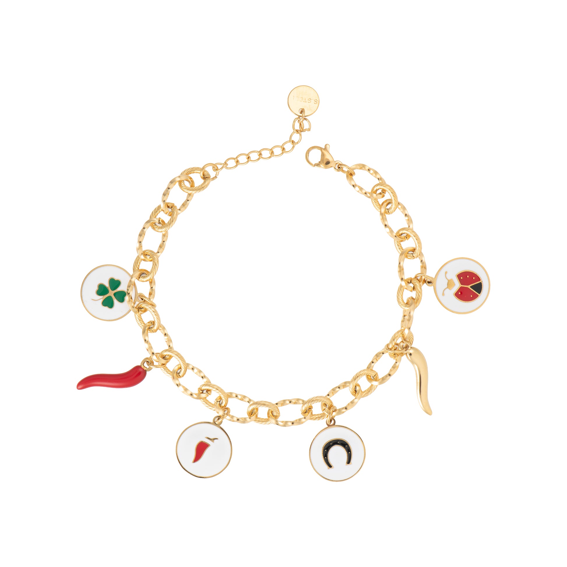 Bracciale con charm in acciaio inossidabile - Bracciale Scaramanzia Circle – Lucky Charms - ORO