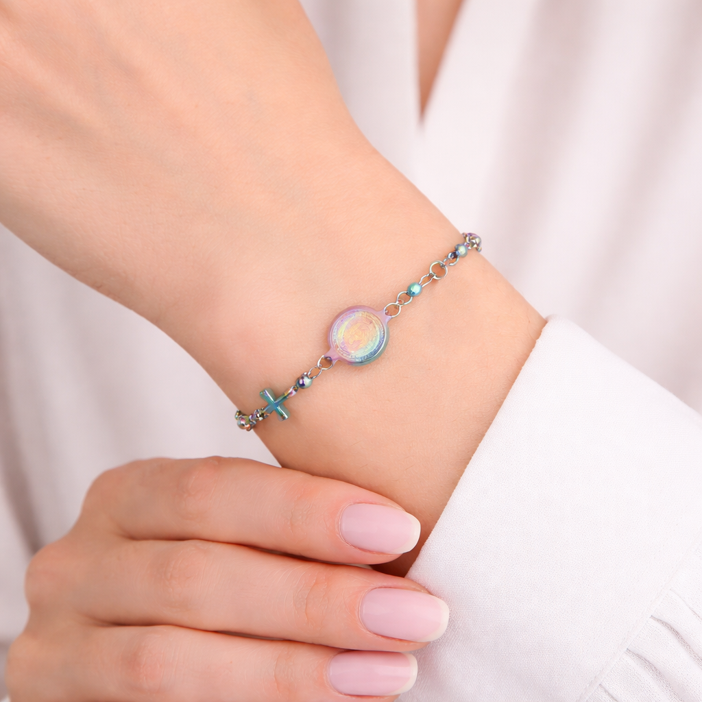 Bracciale con croce in acciaio inossidabile - Bracciale Alina - FOTO 2