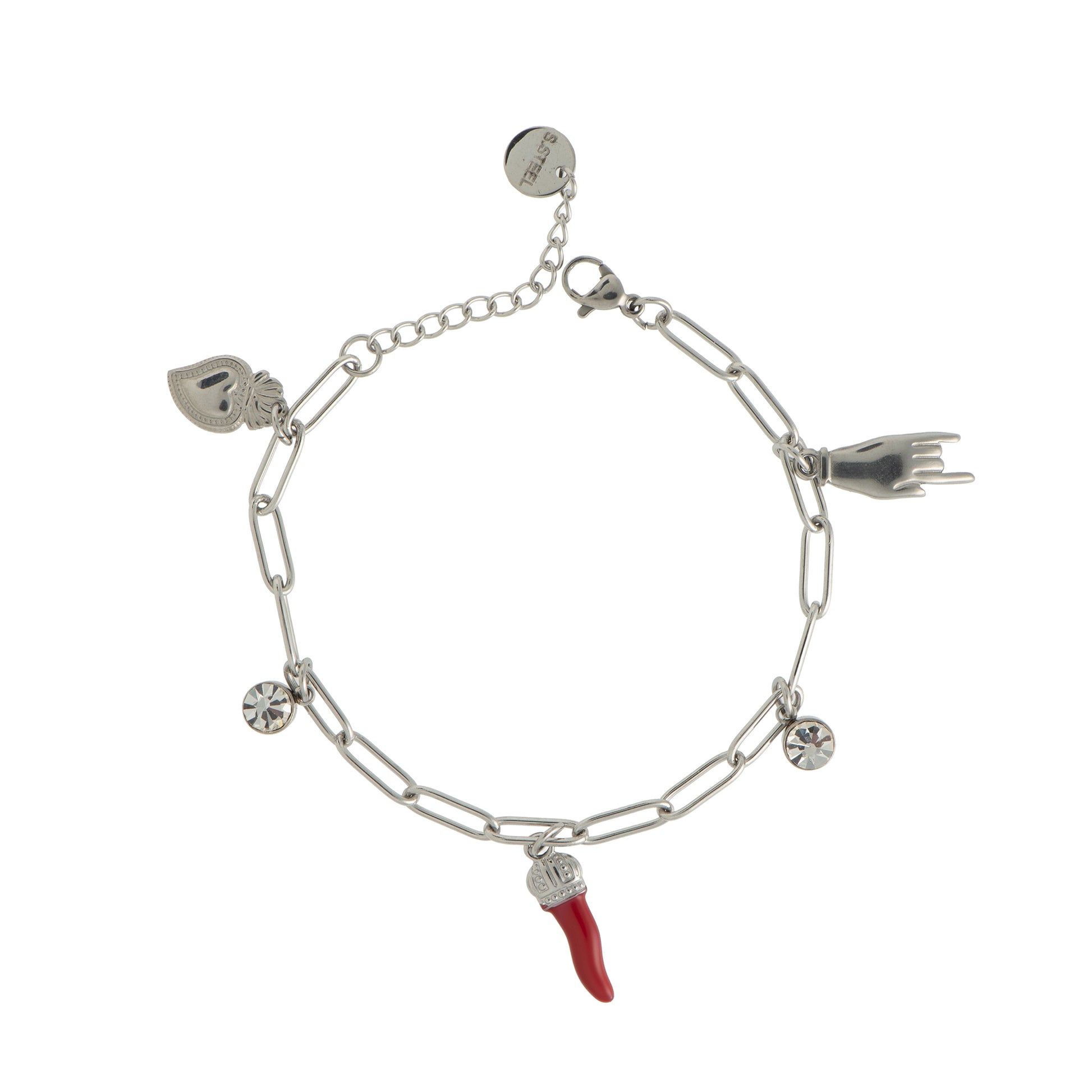 Bracciale con cuore con charm in acciaio inossidabile - Bracciale Scaramanzia Charm – Napoli Vibes