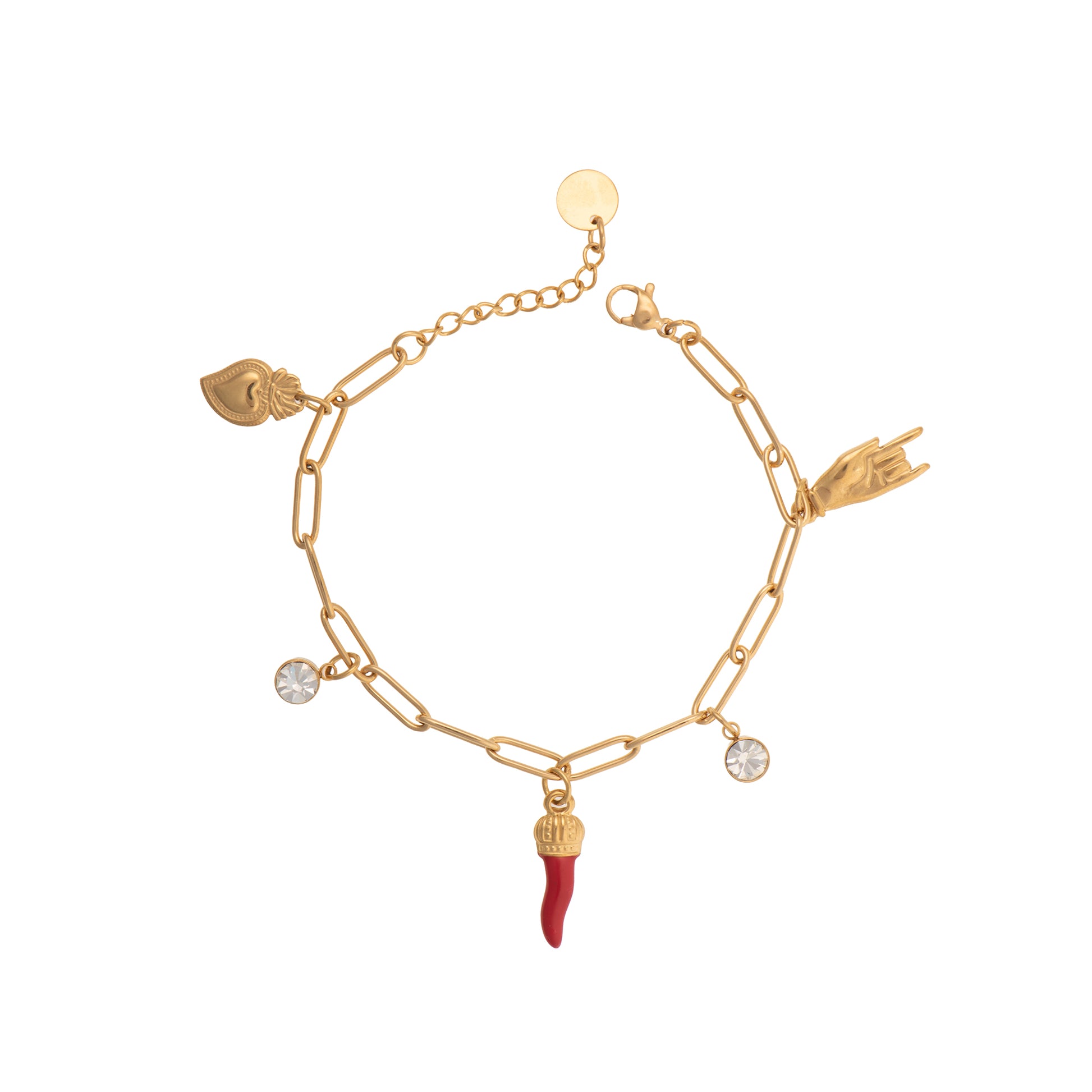Bracciale con cuore con charm in acciaio inossidabile - Bracciale Scaramanzia Charm – Napoli Vibes - ORO