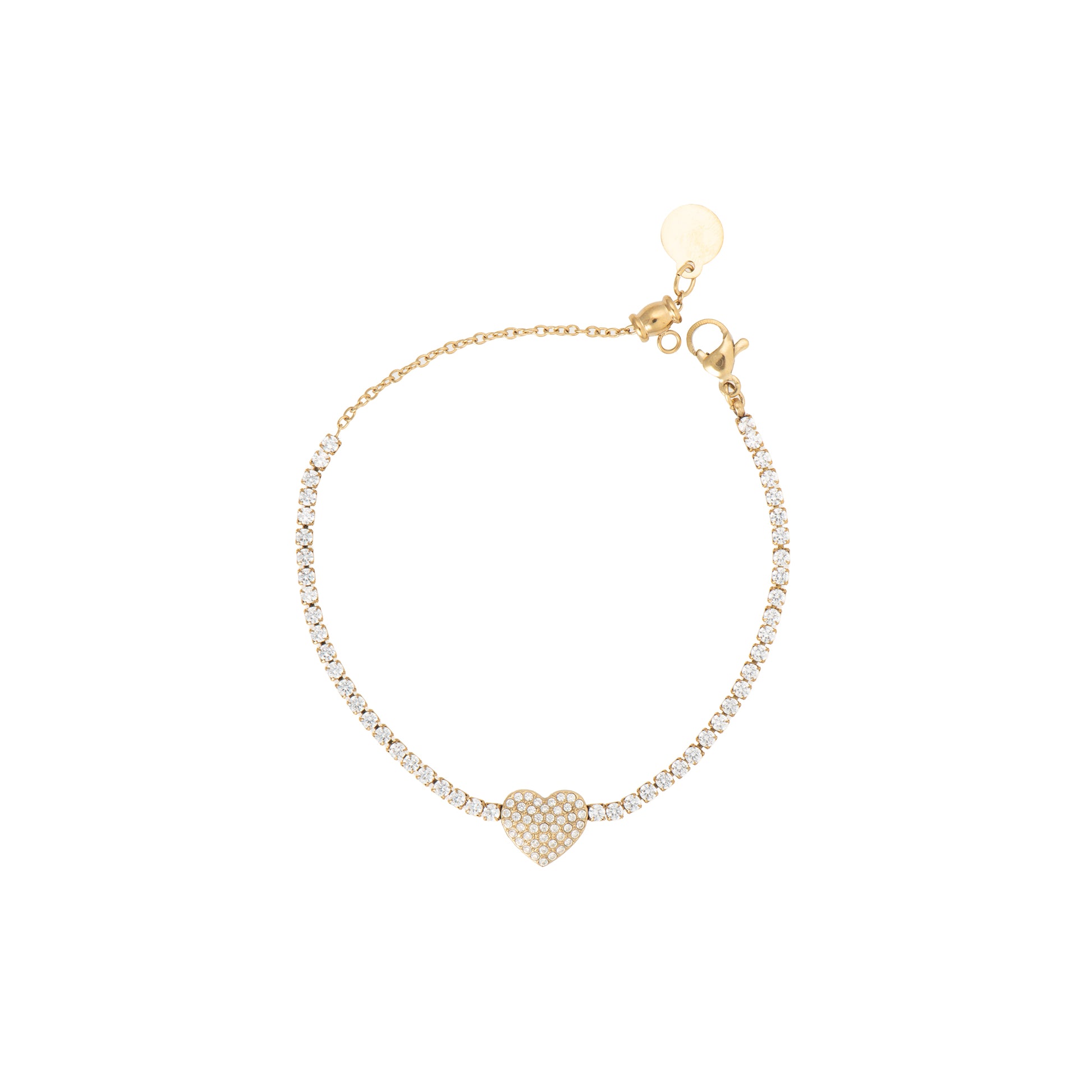 Bracciale con cuore con zirconi - Bracciale Romantic Gold Heart Tennis 