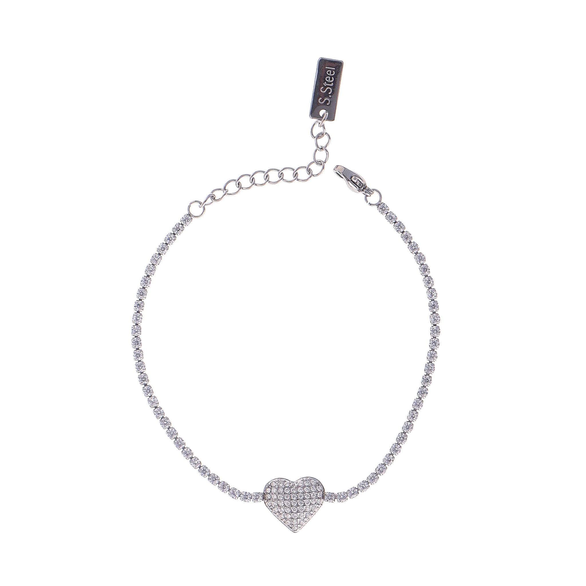 Bracciale con cuore con zirconi - Bracciale Romantic Silver Heart Tennis