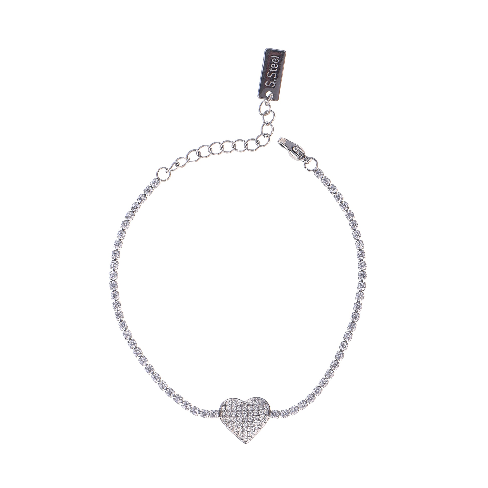 Bracciale con cuore con zirconi - Bracciale Romantic Silver Heart Tennis