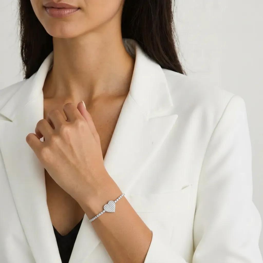 Bracciale con cuore con zirconi - Bracciale Romantic Silver Heart Tennis - FOTO 2