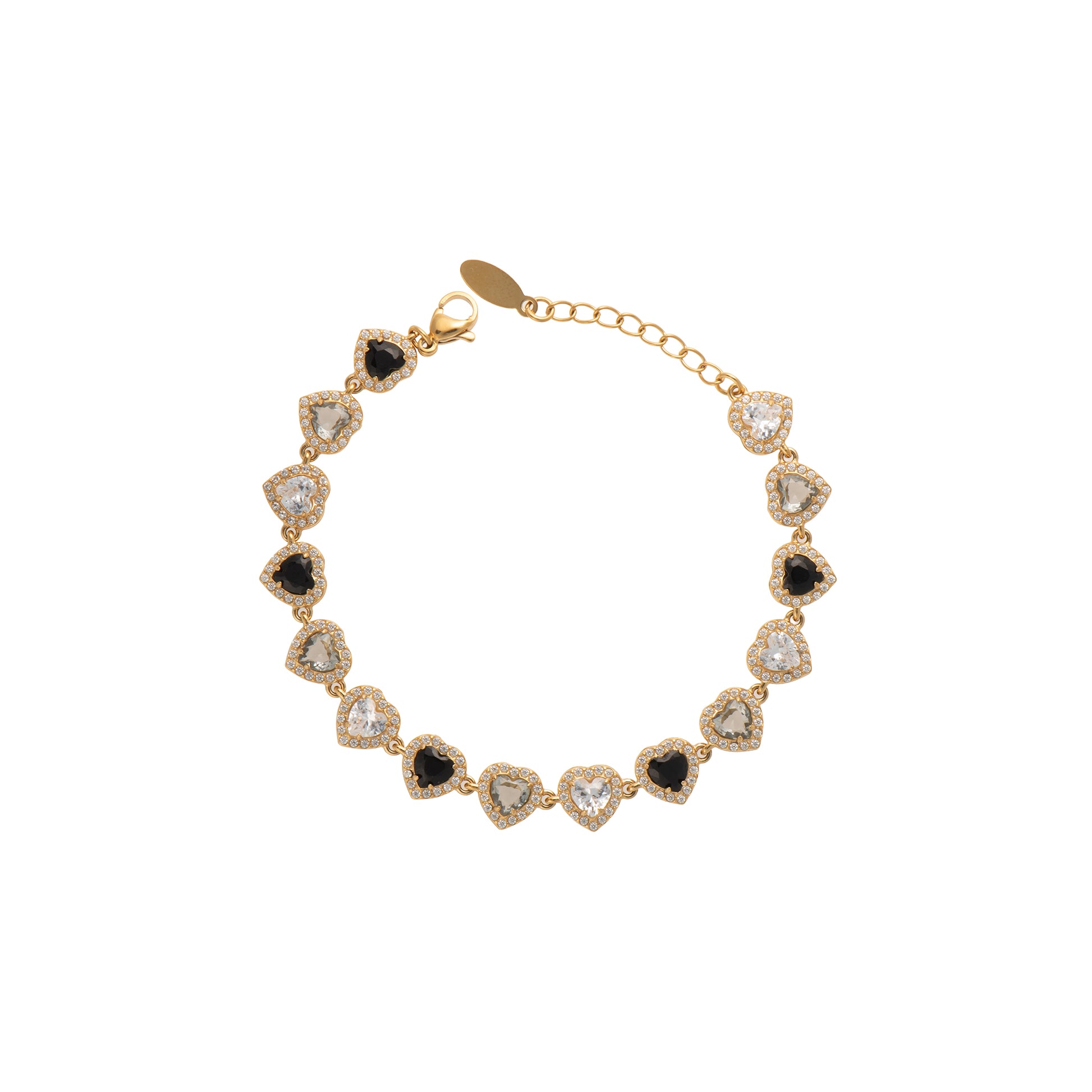 Bracciale con cuore dorato - Bracciale Golden Crystal Heart - NERO