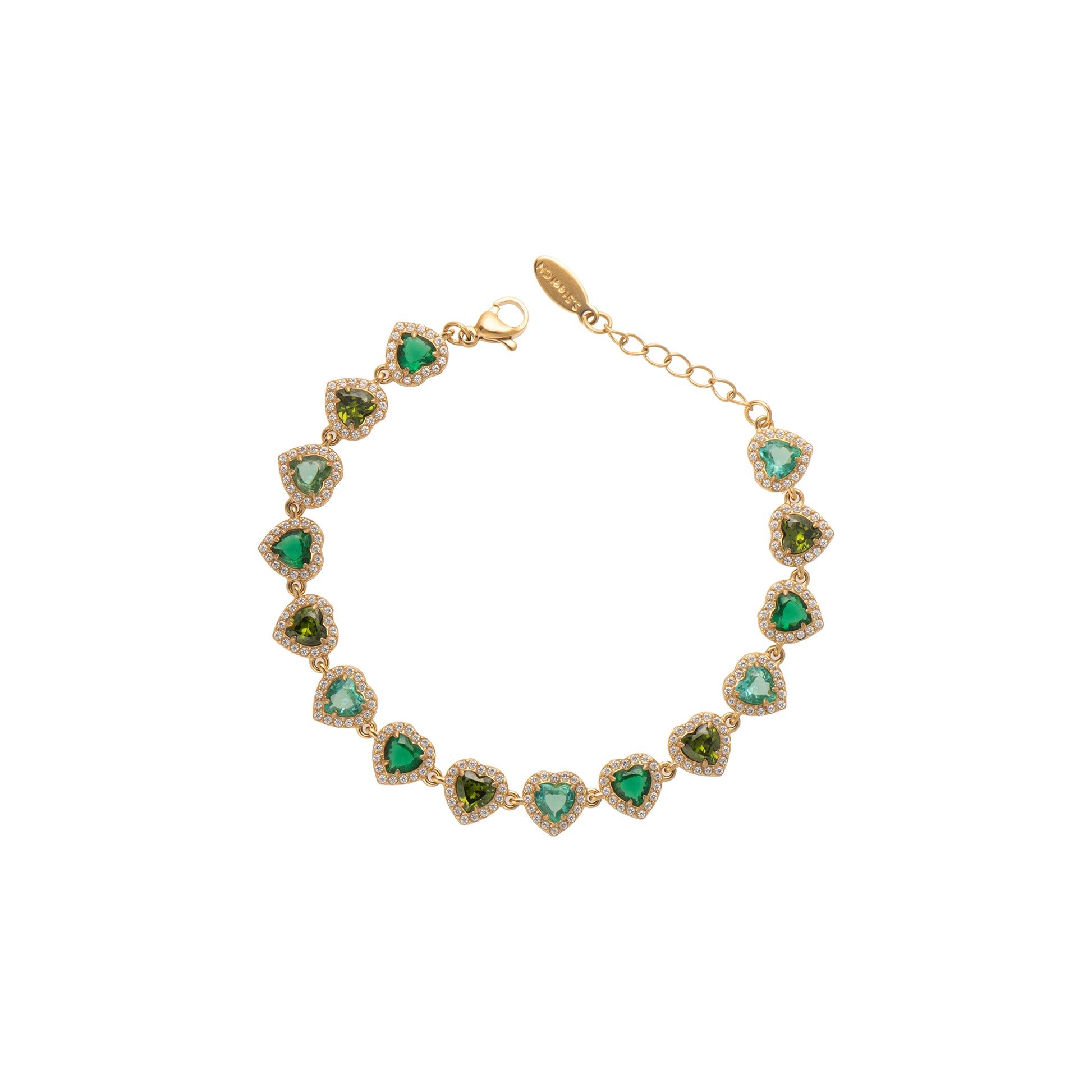 Bracciale con cuore dorato - Bracciale Golden Crystal Heart - VERDE