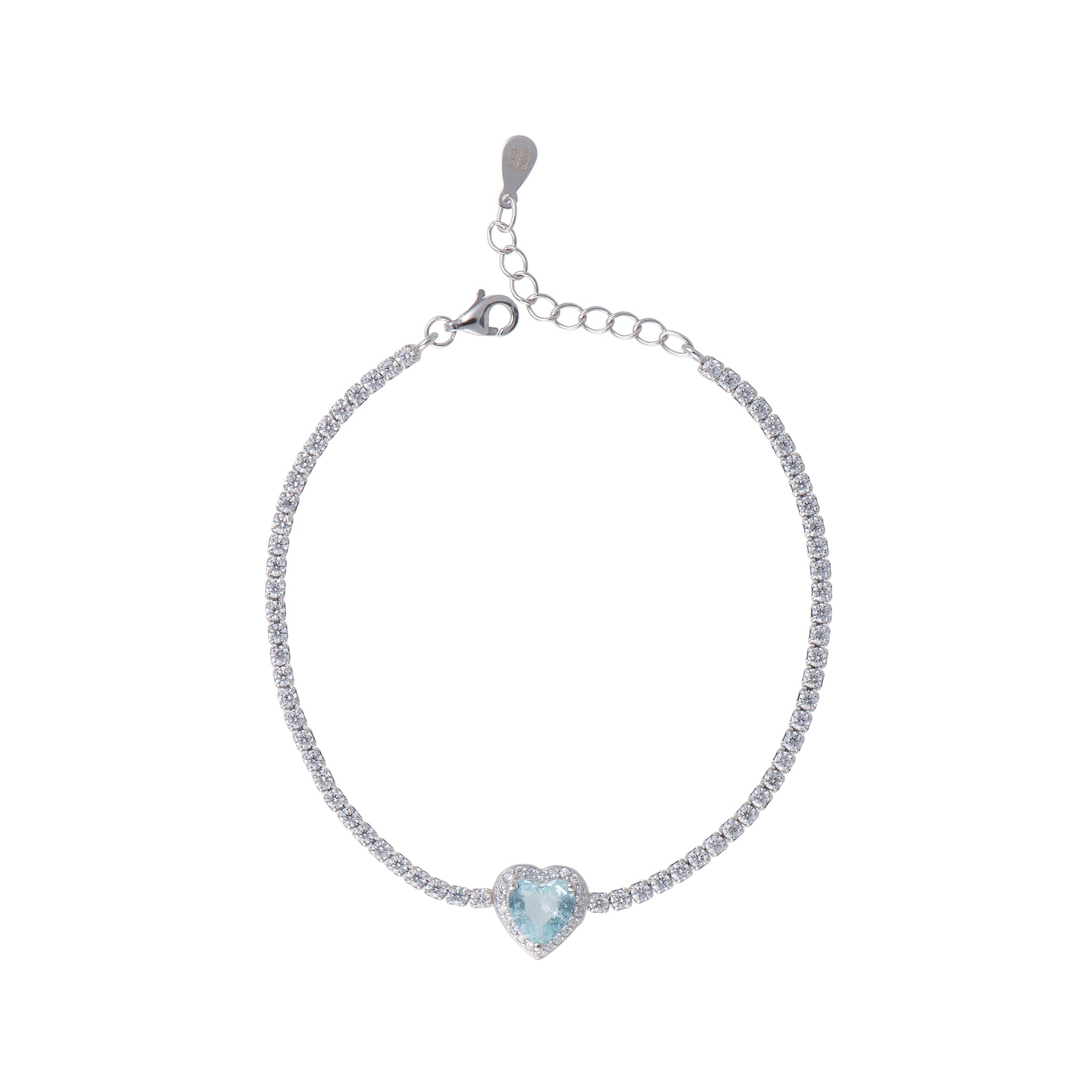 Bracciale con cuore in argento 925 - Bracciale Tennis Heart Acquamarina
