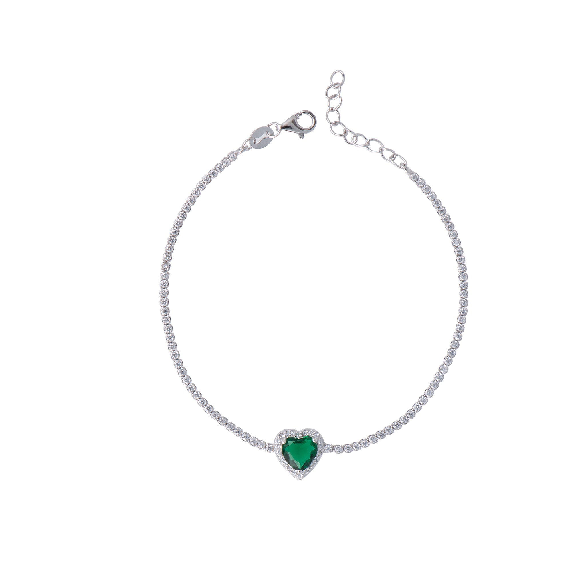 Bracciale con cuore in argento 925 - Bracciale Tennis Heart Emerald