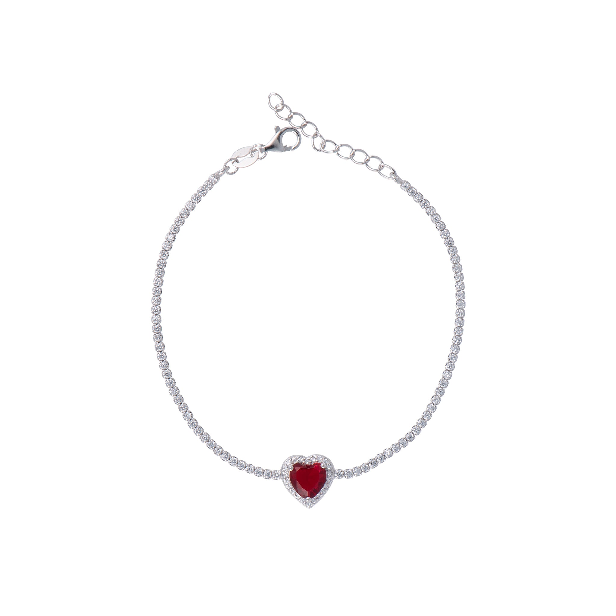 Bracciale con cuore in argento 925 - Bracciale Tennis Heart Ruby Red