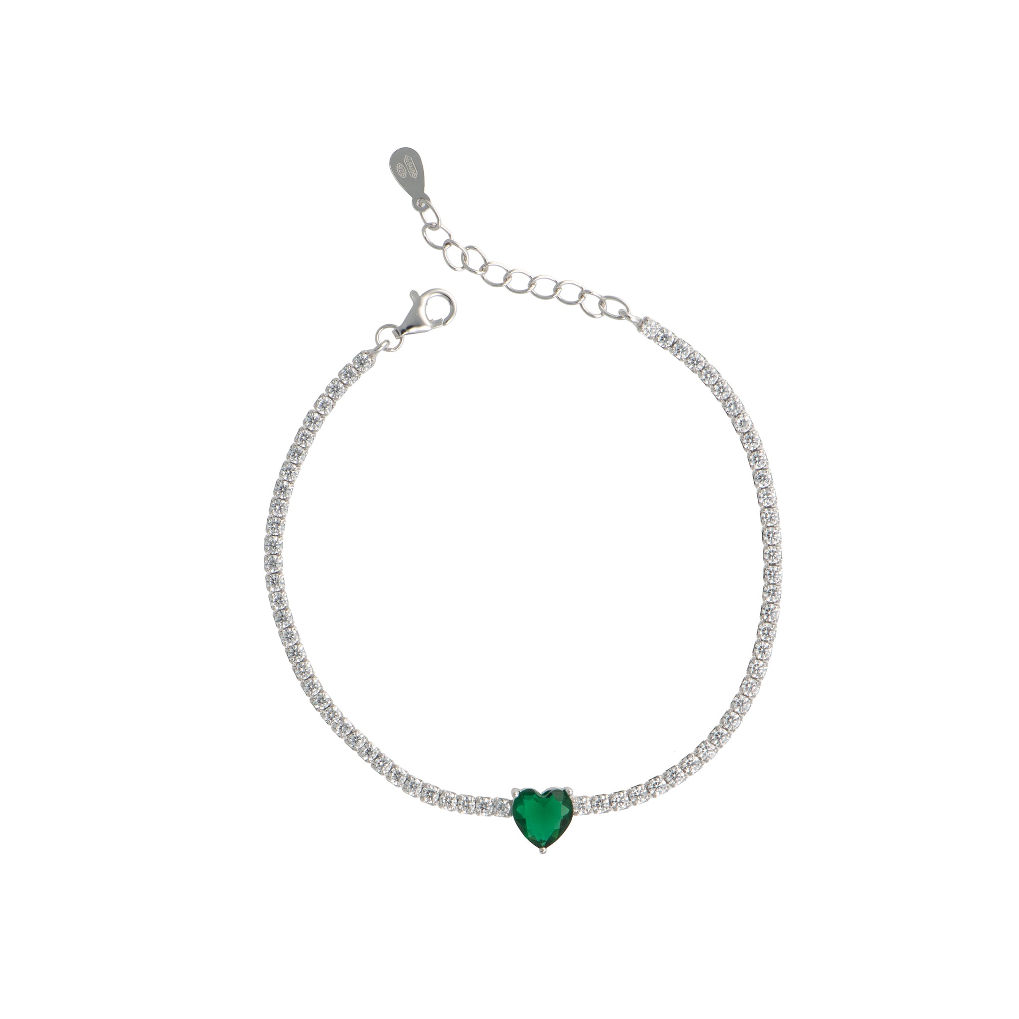 Bracciale con cuore in argento 925 - Bracciale Tennis Silver Heart Emerald